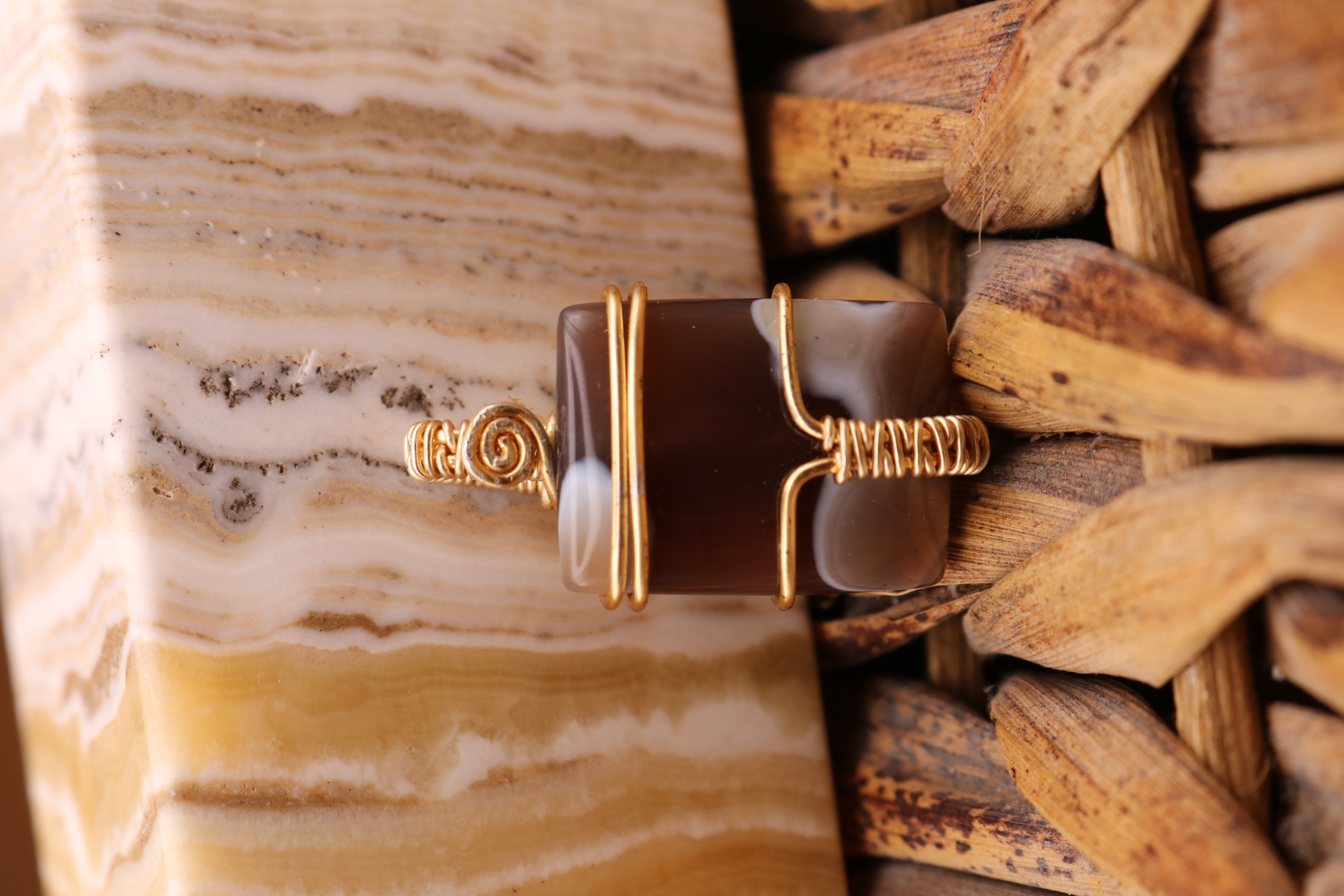 Gold Wire Wrapped Botswana Agate Crystal Necklace Pendant