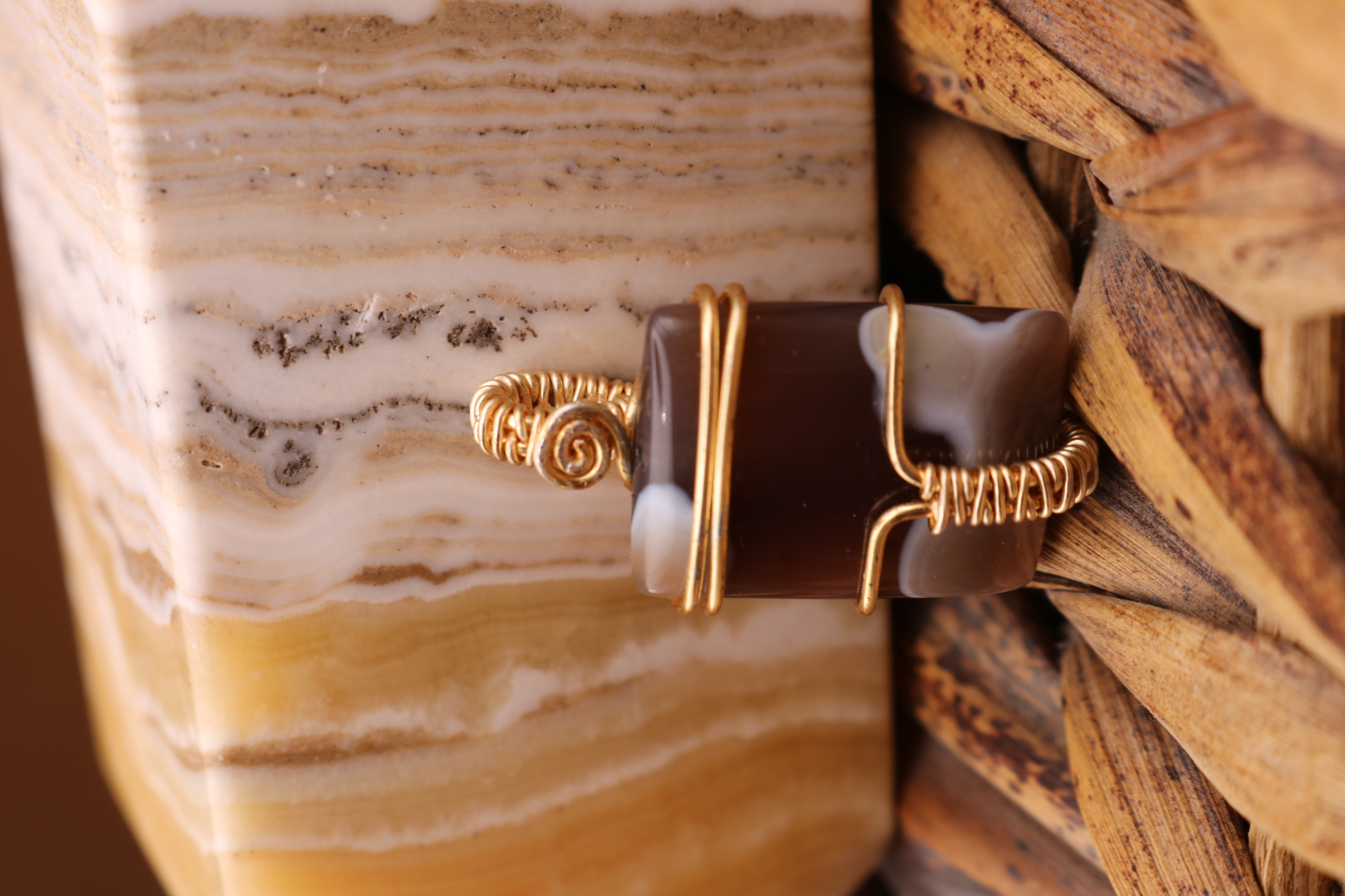 Gold Wire Wrapped Botswana Agate Crystal Necklace Pendant