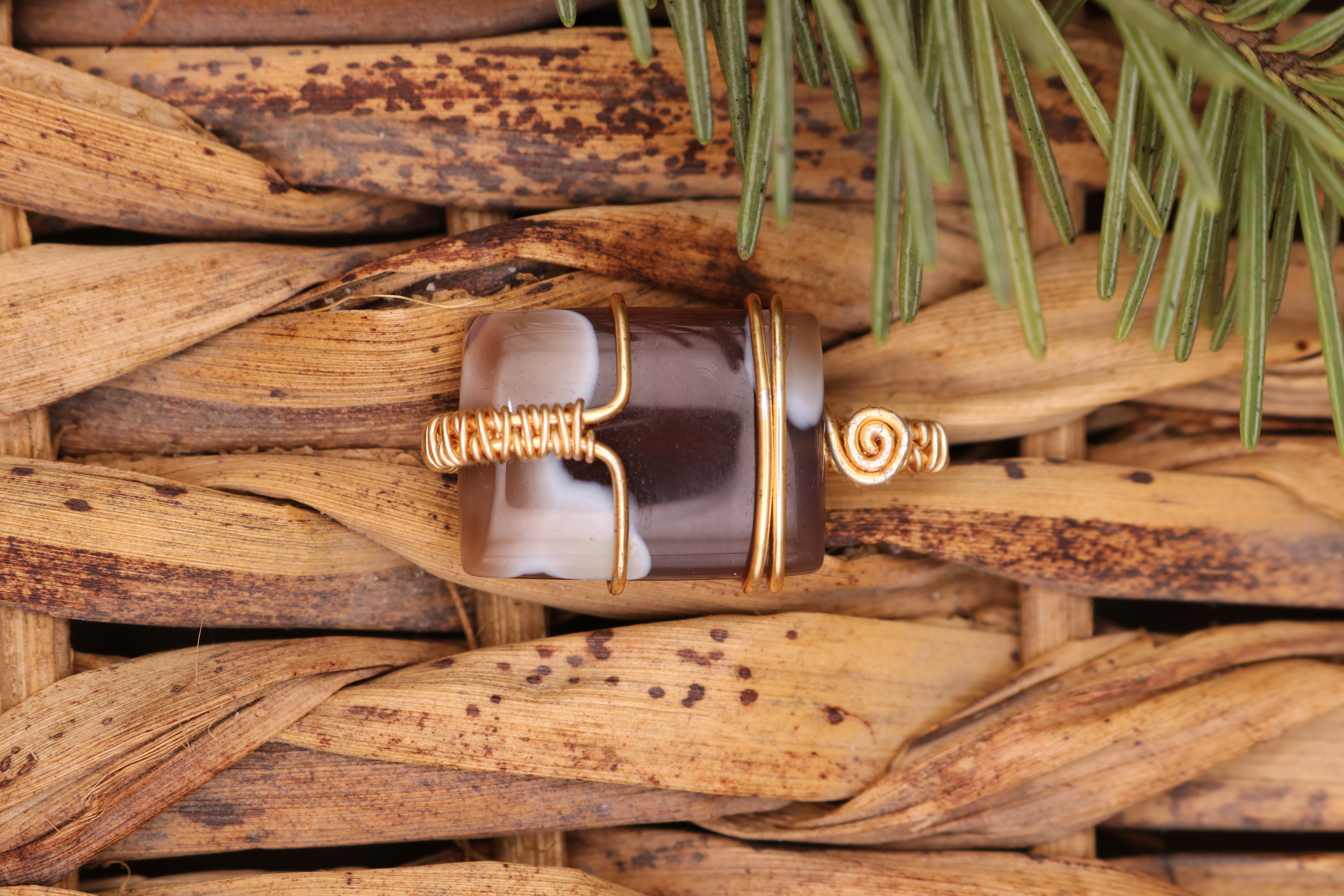 Gold Wire Wrapped Botswana Agate Crystal Necklace Pendant