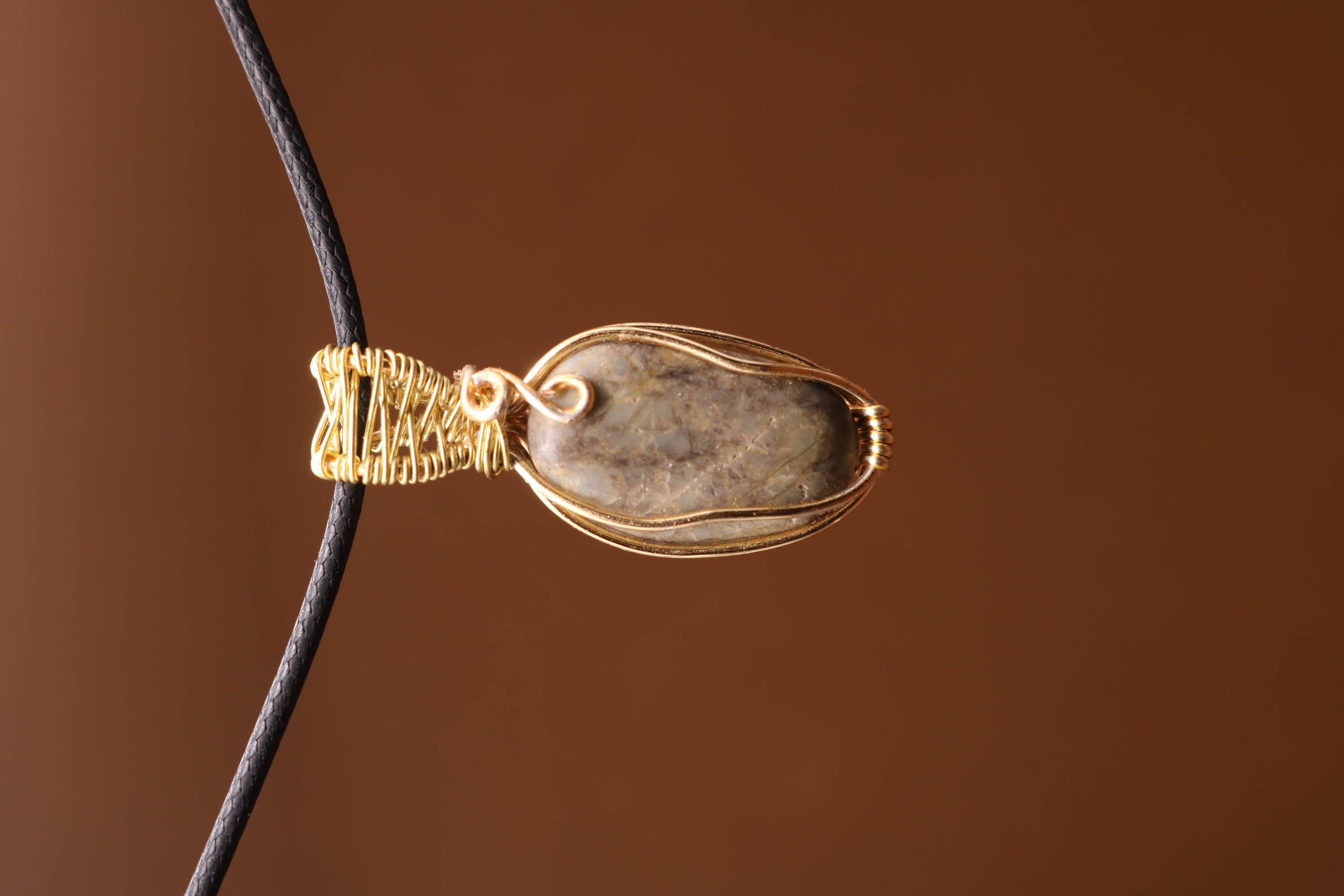 Gold Wire Wrapped Jasper Crystal Necklace Pendant