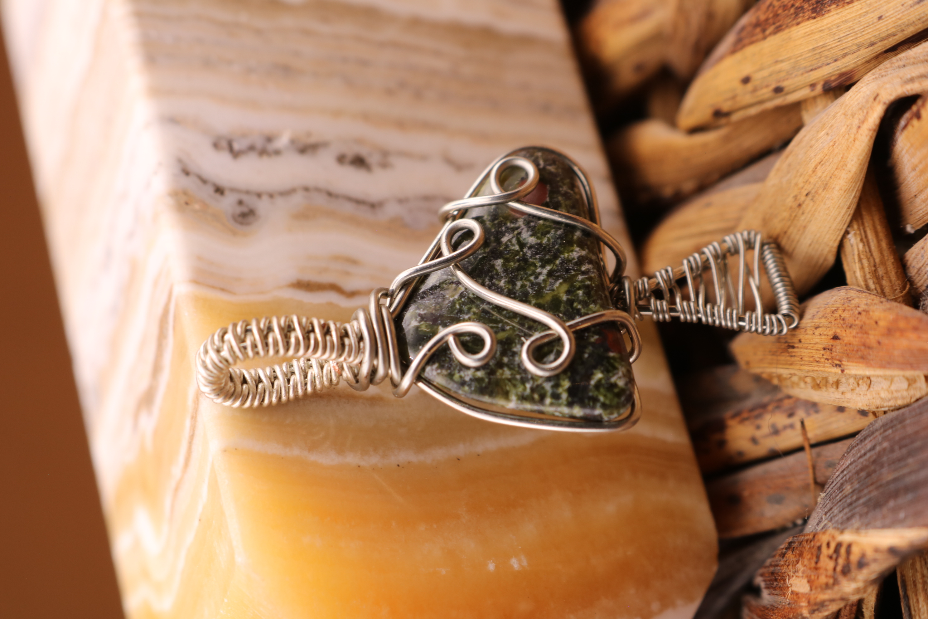 Silver Wire Wrapped Jasper Crystal Mushroom Necklace Pendant