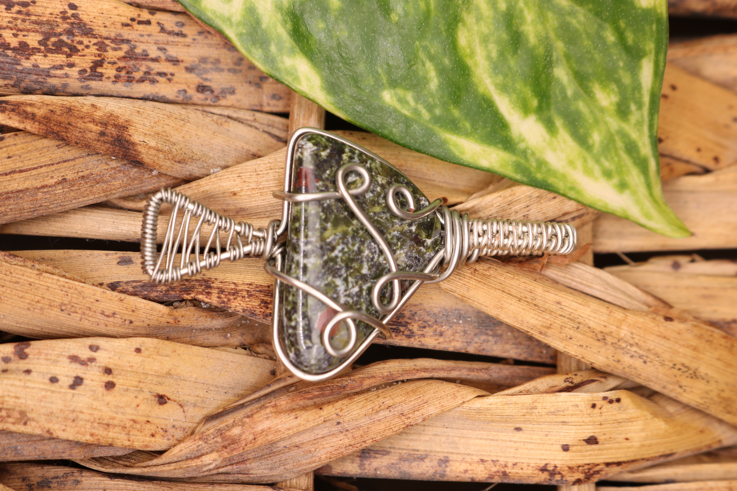 Silver Wire Wrapped Jasper Crystal Mushroom Necklace Pendant
