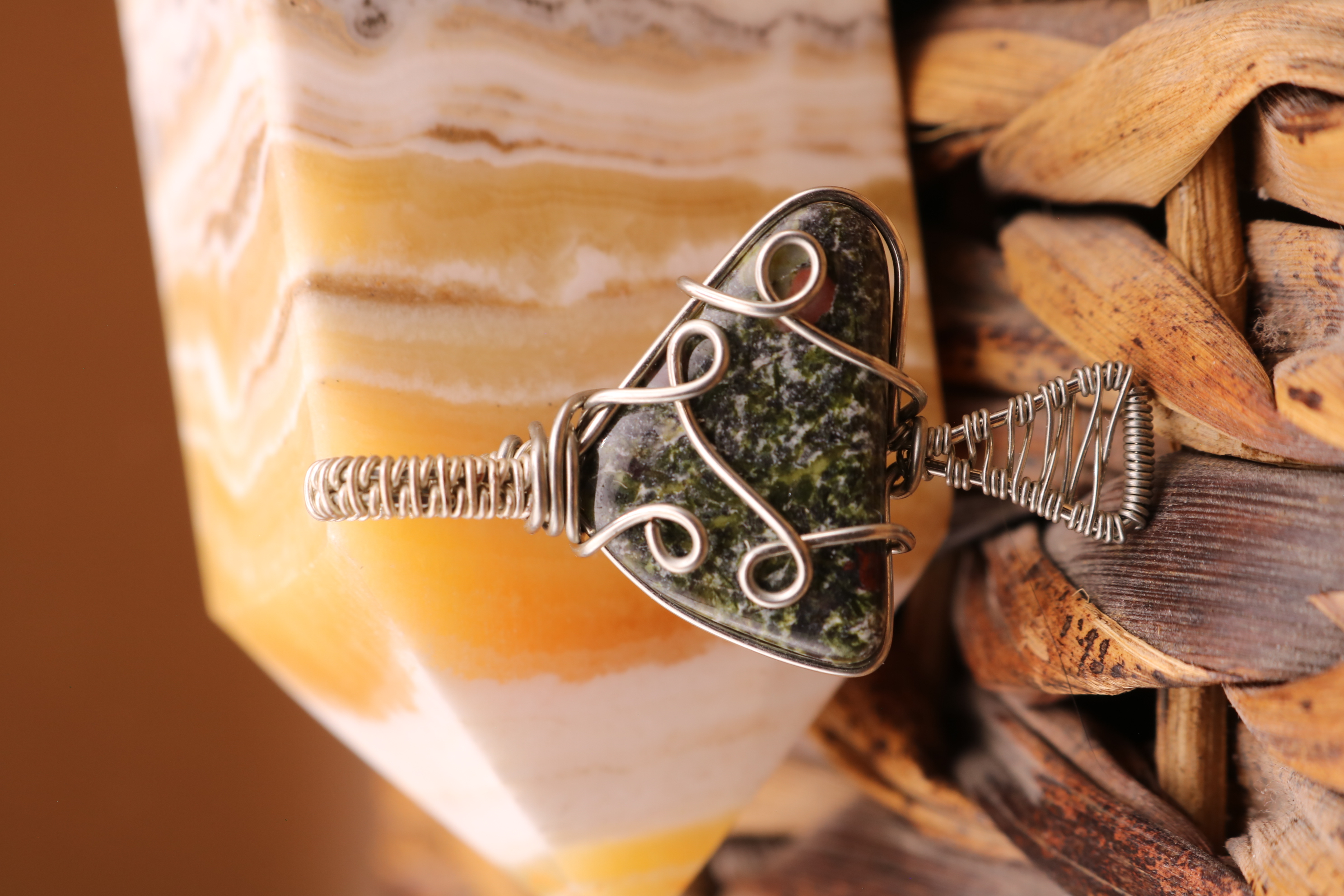 Silver Wire Wrapped Jasper Crystal Mushroom Necklace Pendant
