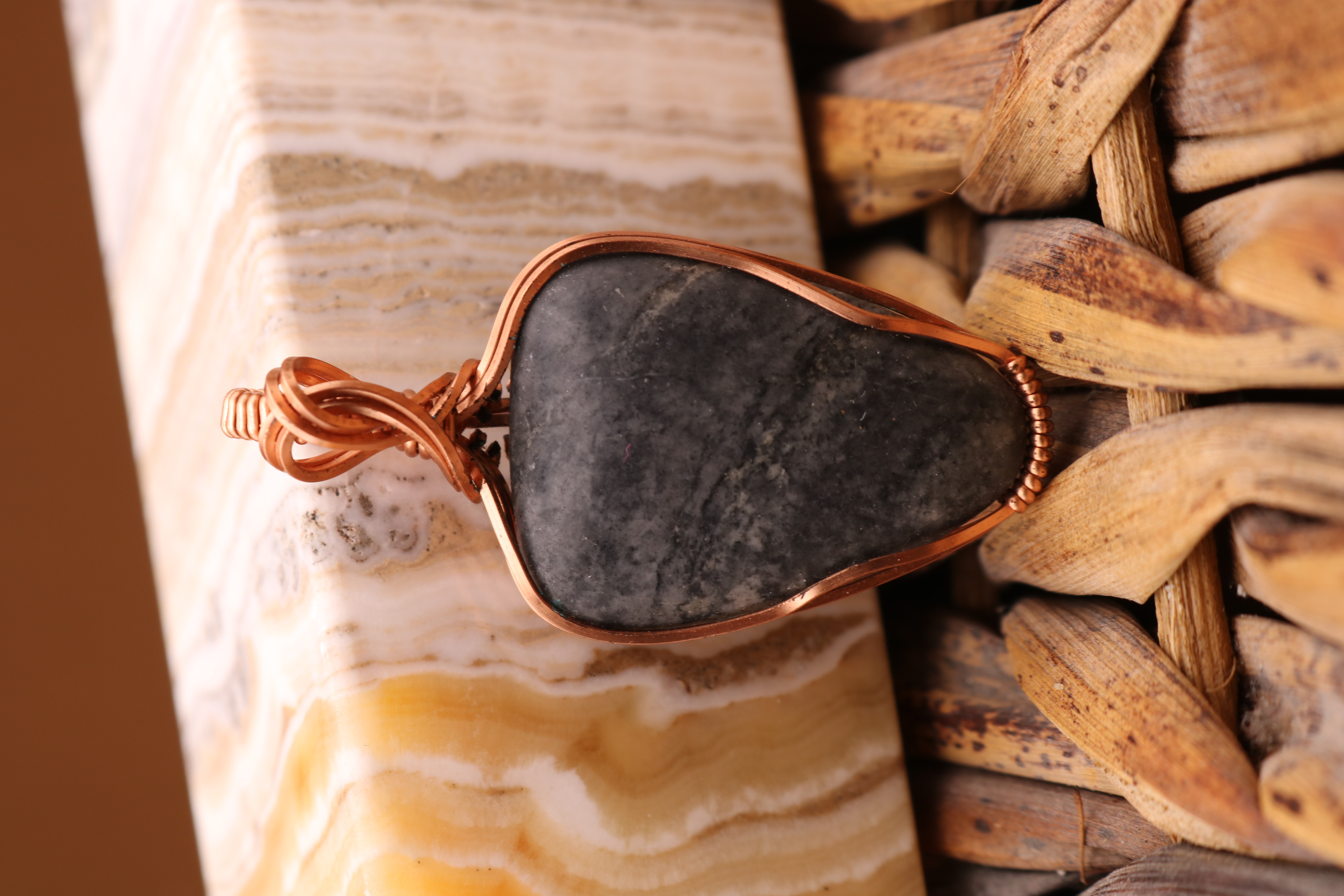 Copper Wire Wrapped Jasper Crystal Necklace Pendant