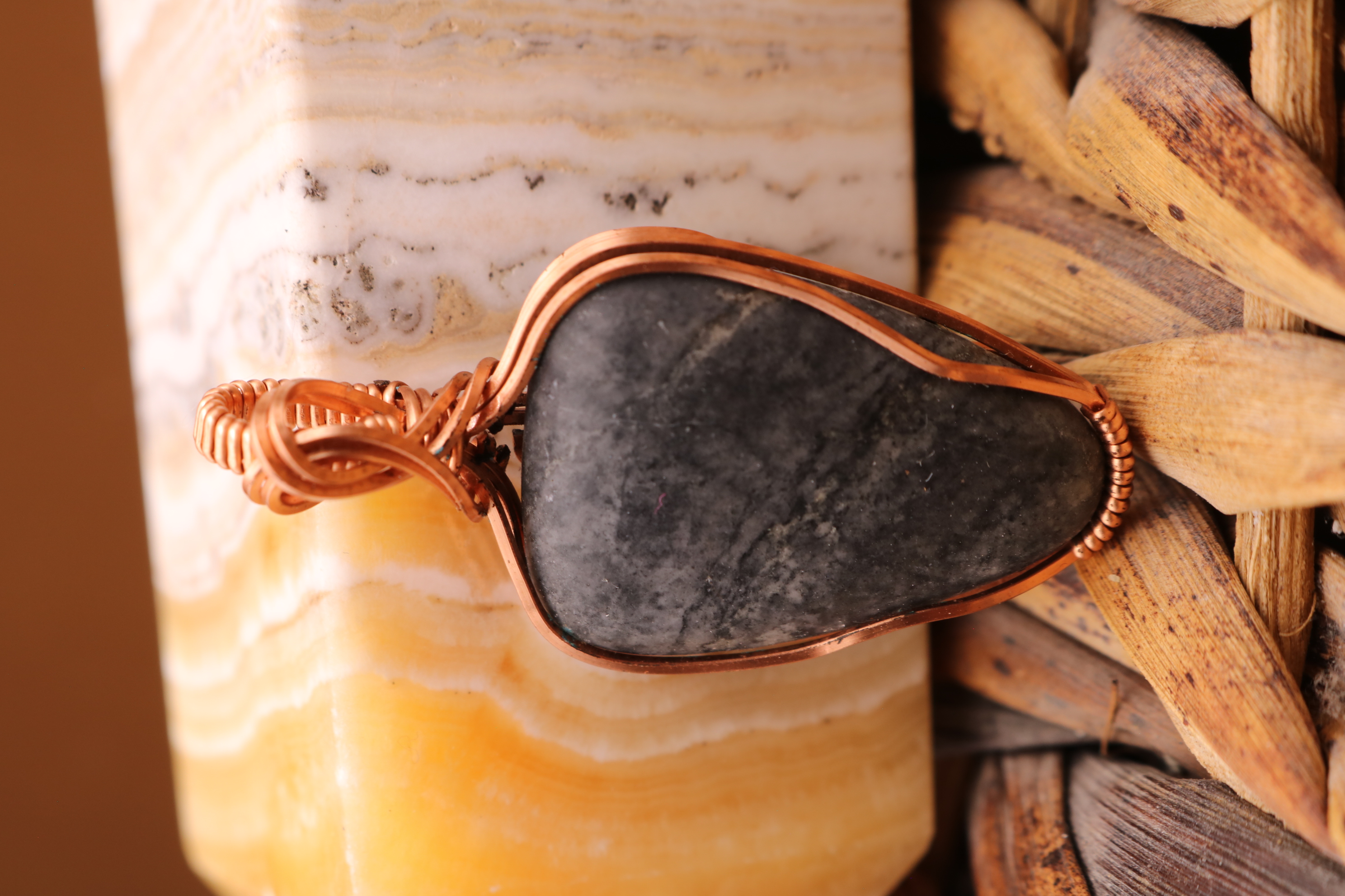 Copper Wire Wrapped Jasper Crystal Necklace Pendant