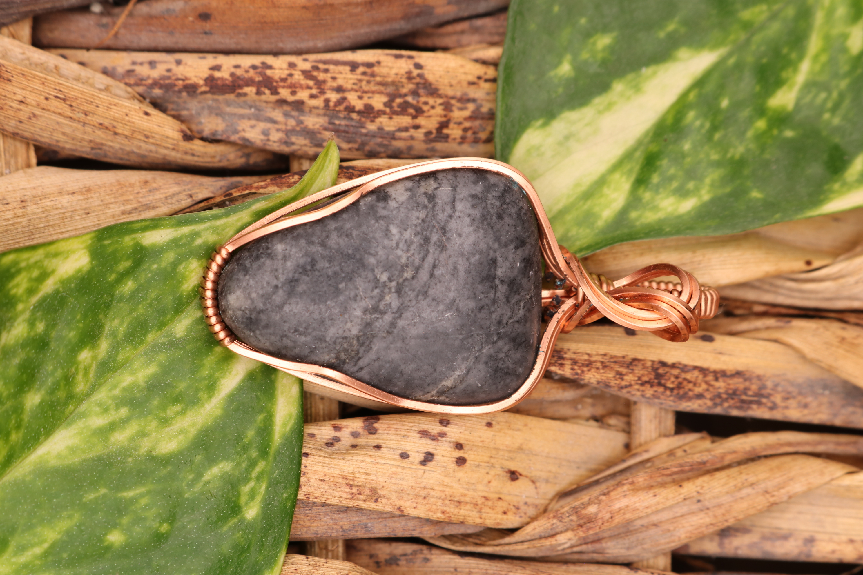 Copper Wire Wrapped Jasper Crystal Necklace Pendant