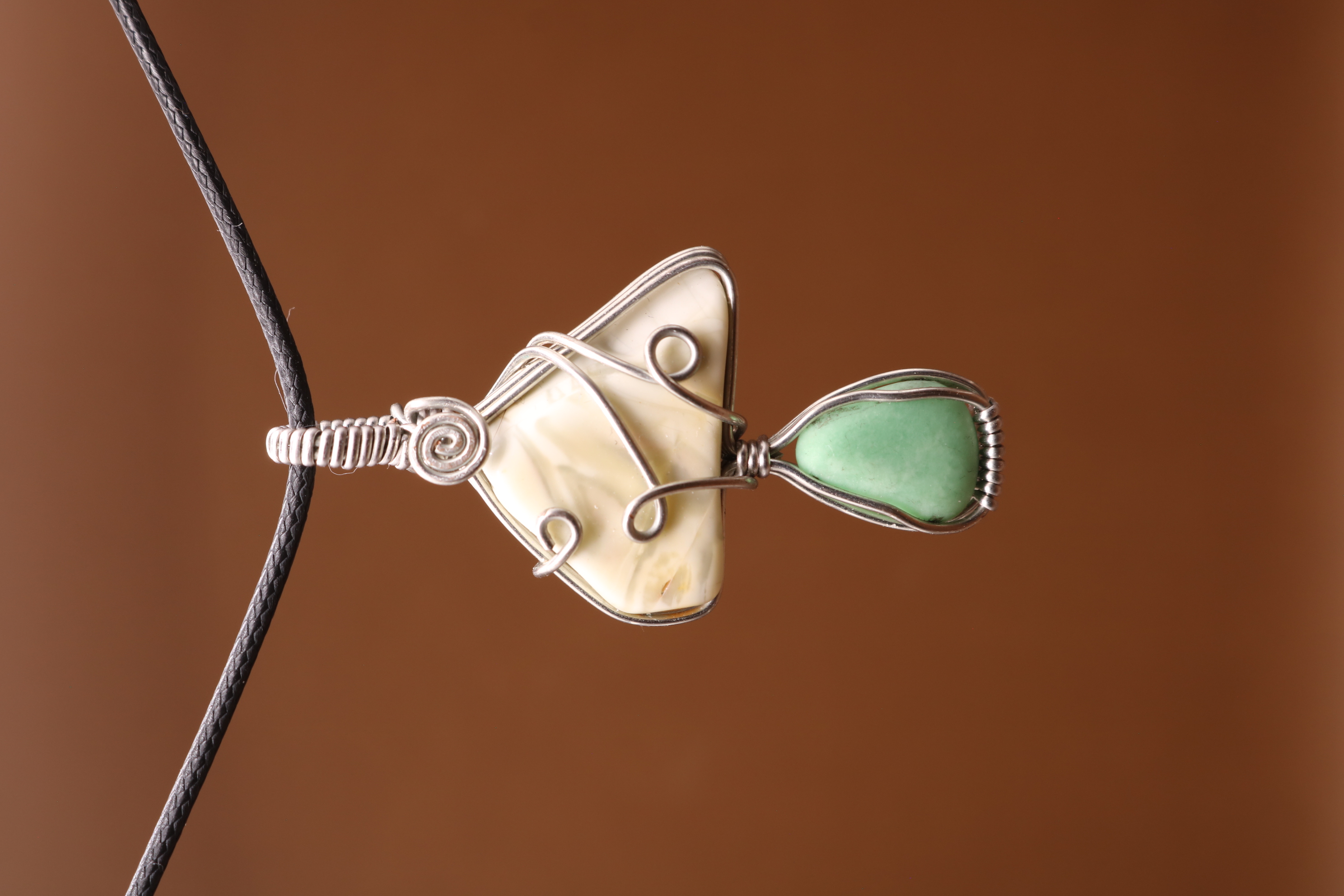 Silver Wire Wrapped Agate Crystal Mushroom Necklace Pendant