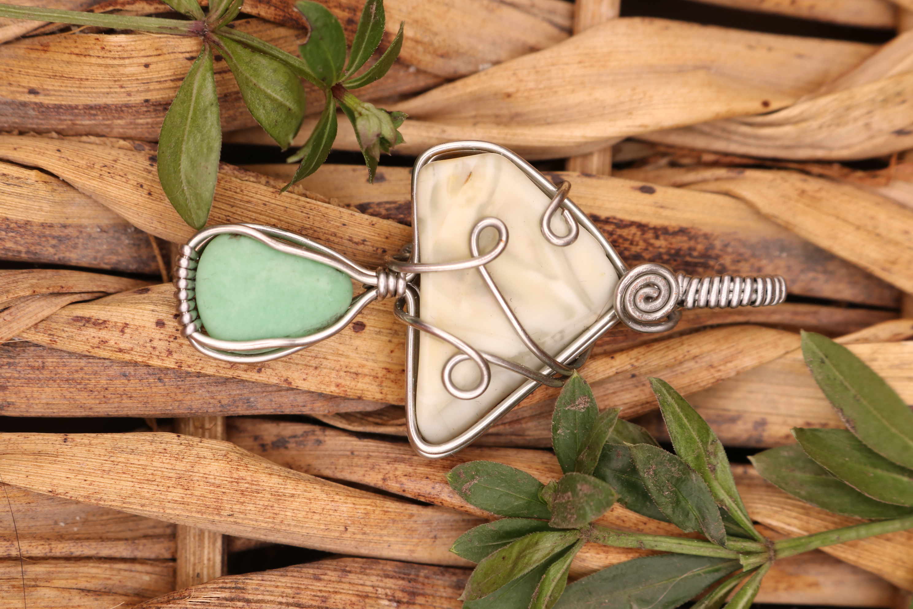 Silver Wire Wrapped Agate Crystal Mushroom Necklace Pendant