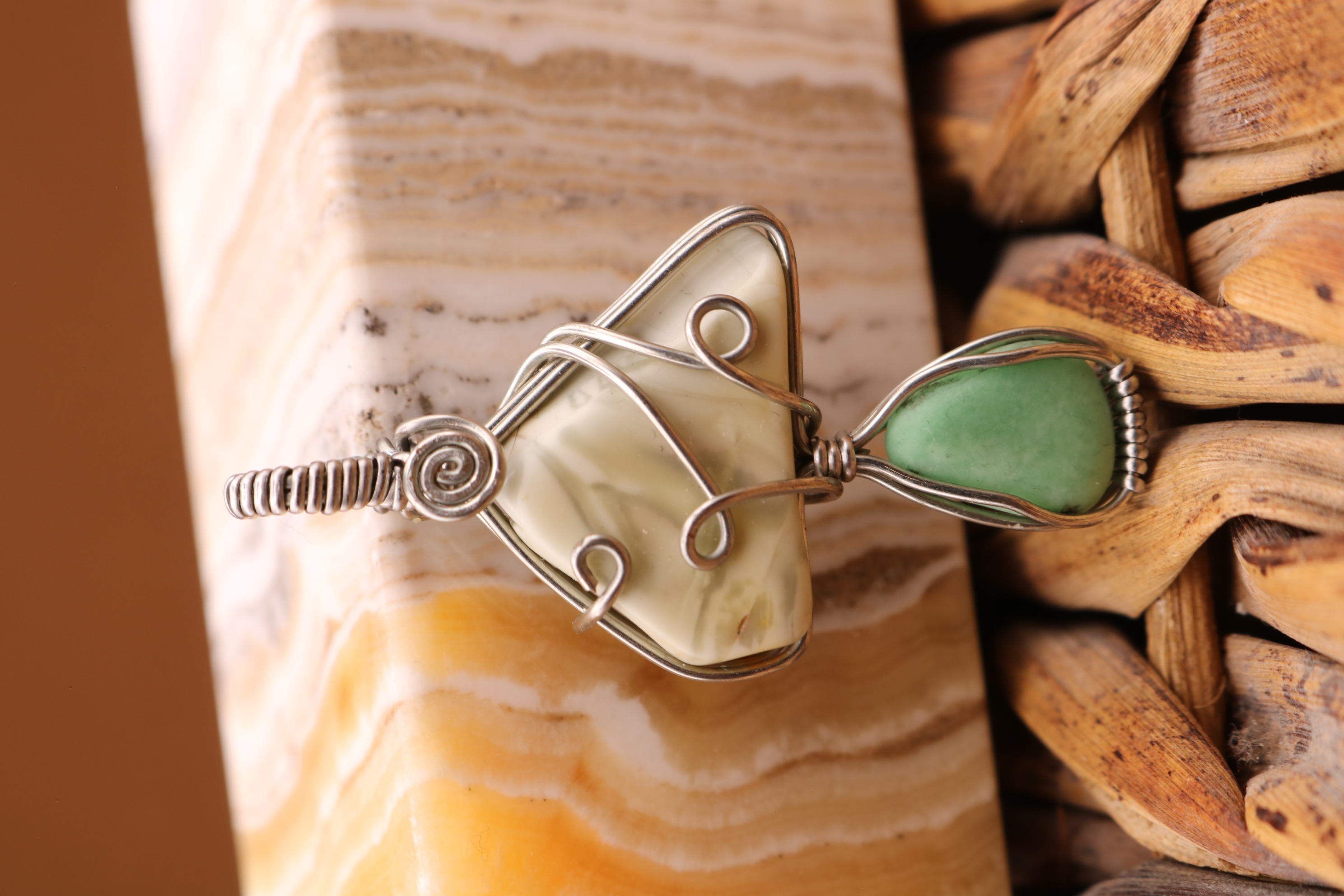 Silver Wire Wrapped Agate Crystal Mushroom Necklace Pendant