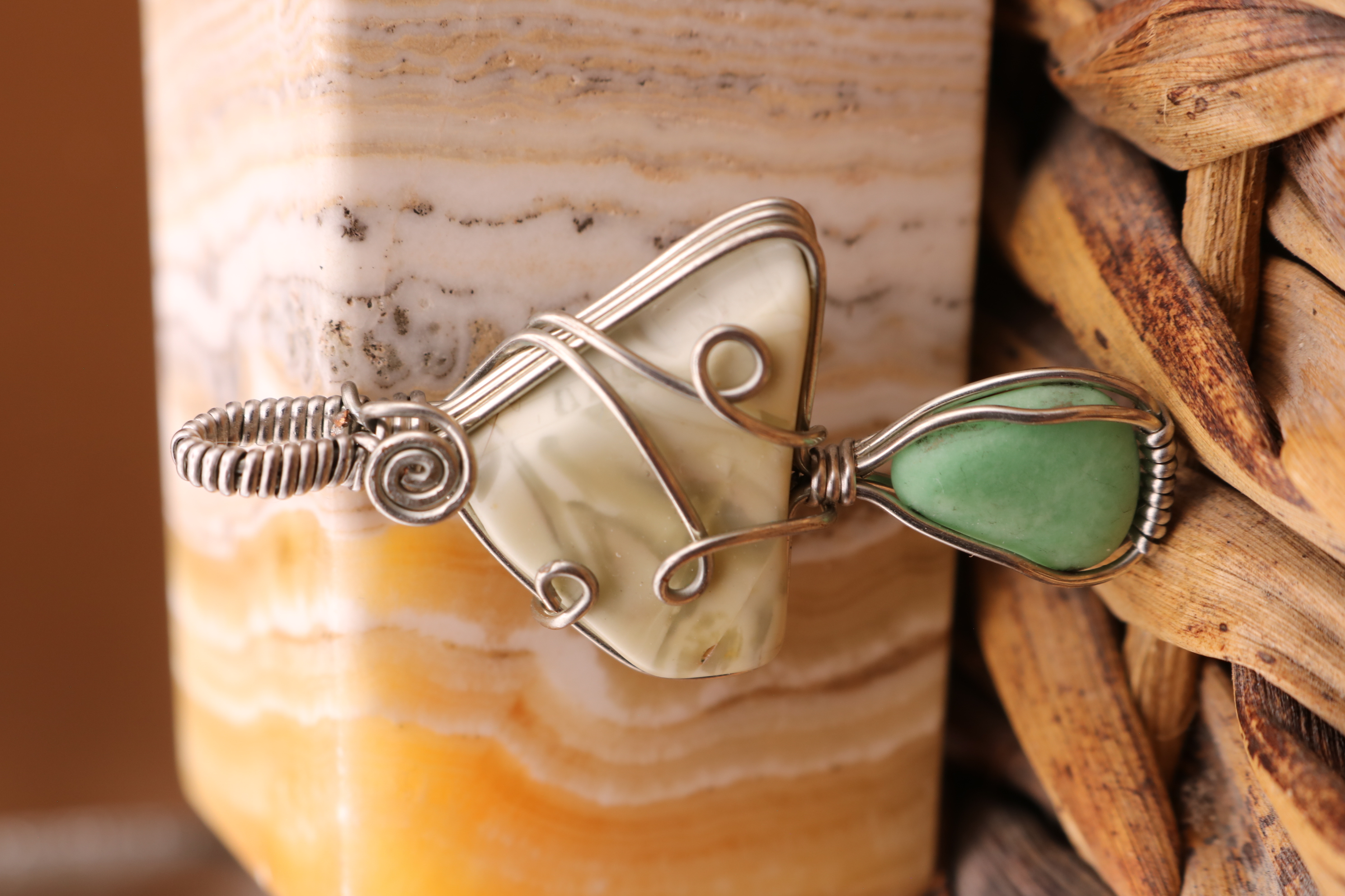 Silver Wire Wrapped Agate Crystal Mushroom Necklace Pendant