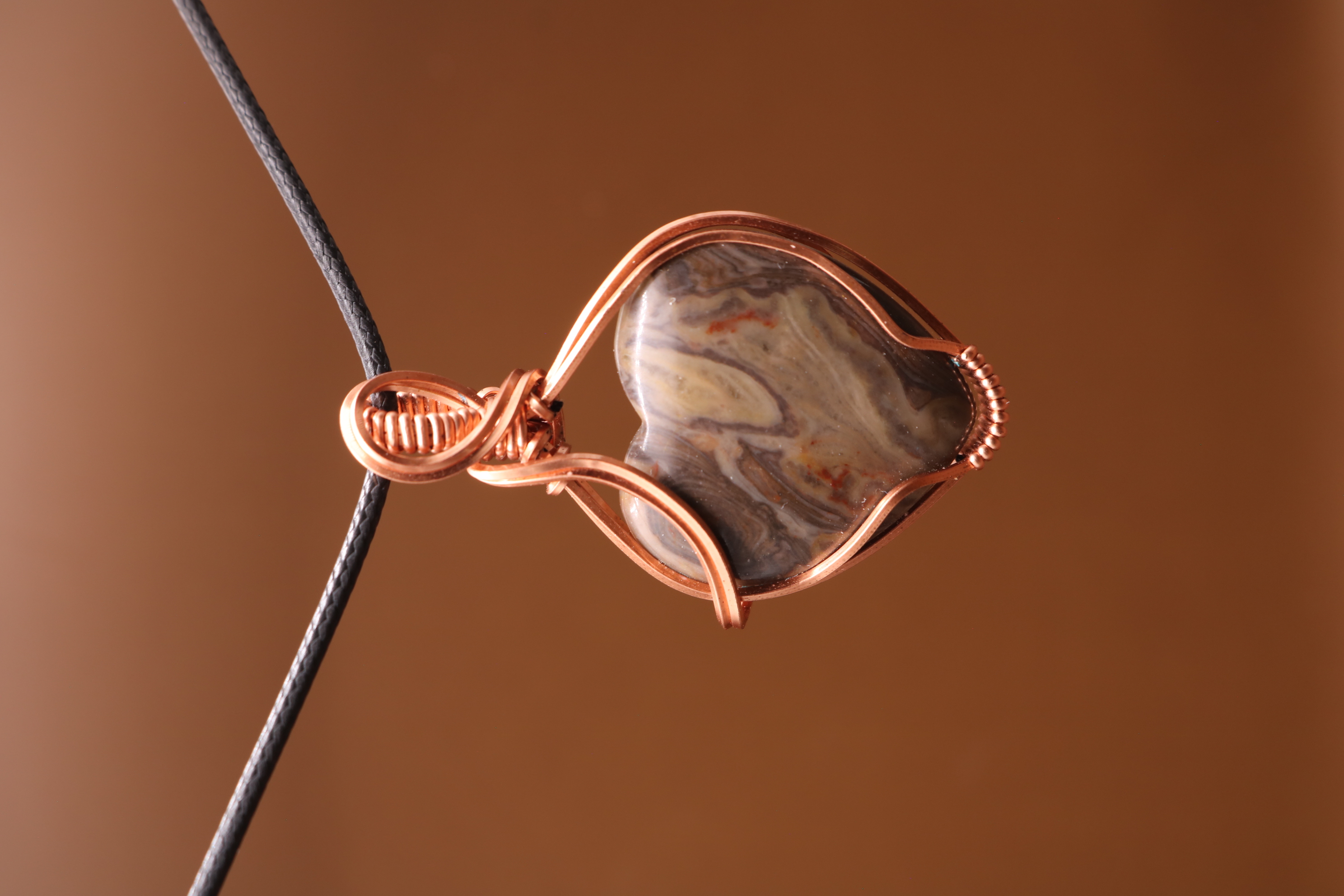 Copper Wire Wrapped Jasper Crystal Necklace Pendant