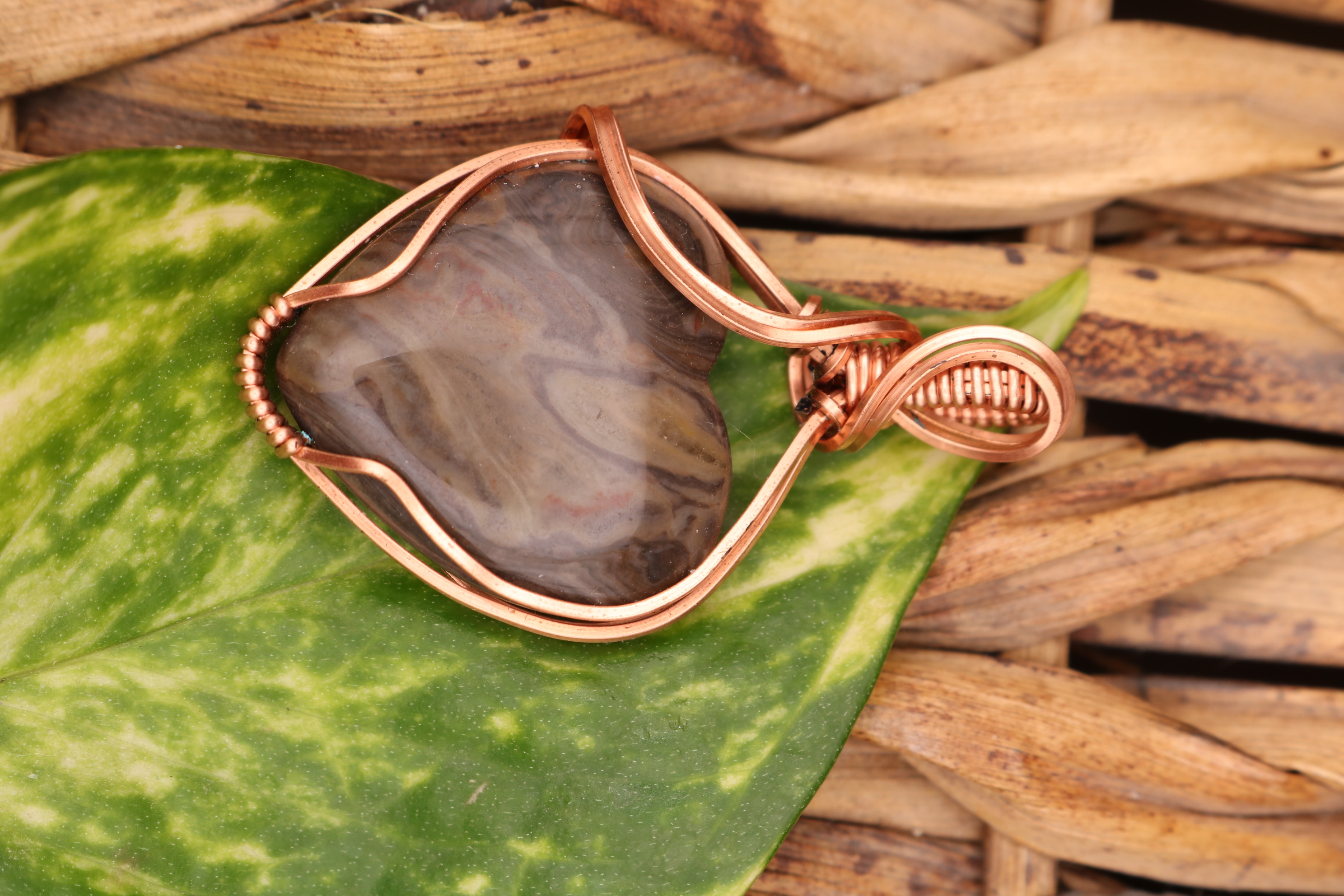 Copper Wire Wrapped Jasper Crystal Necklace Pendant