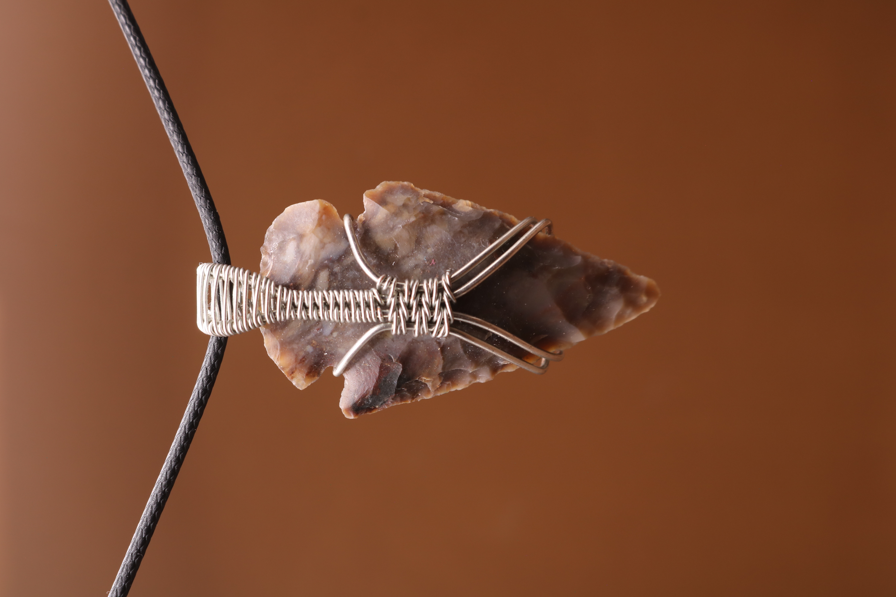 Silver Wire Wrapped Agate Crystal Arrowhead Necklace Pendant