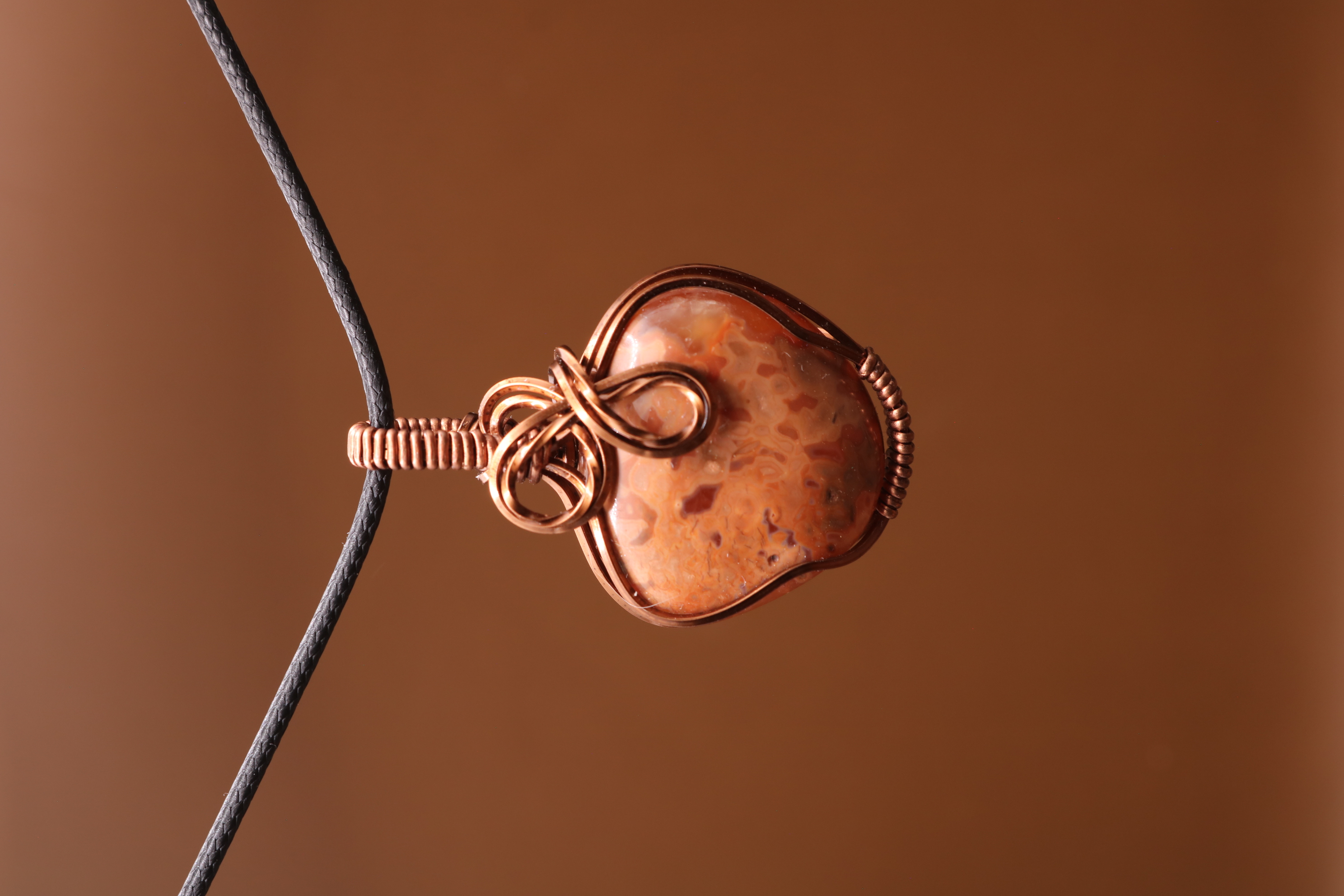 Bronze Wire Wrapped Agate Crystal Necklace Pendant