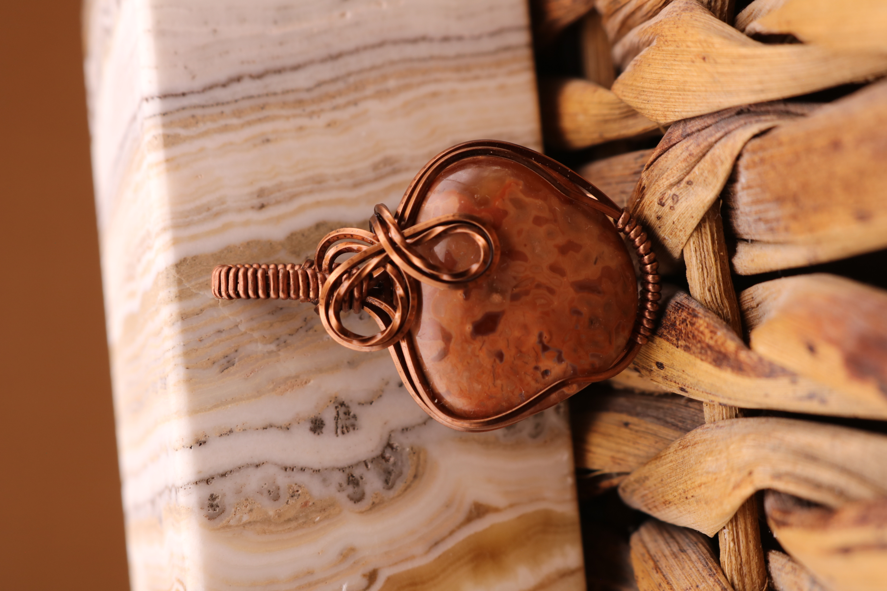 Bronze Wire Wrapped Agate Crystal Necklace Pendant