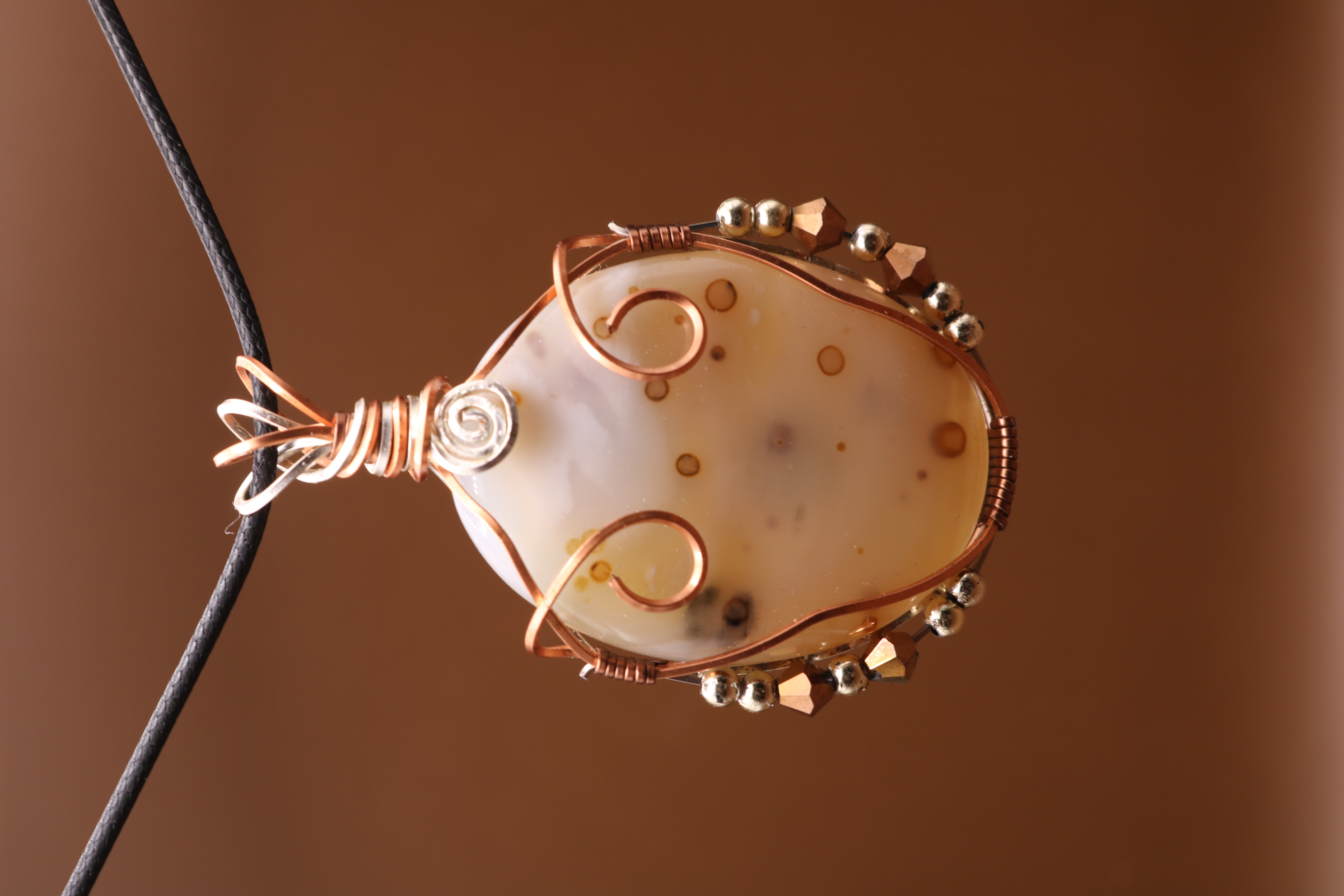 Copper and Silver Wire Wrapped Agate Crystal Necklace Pendant