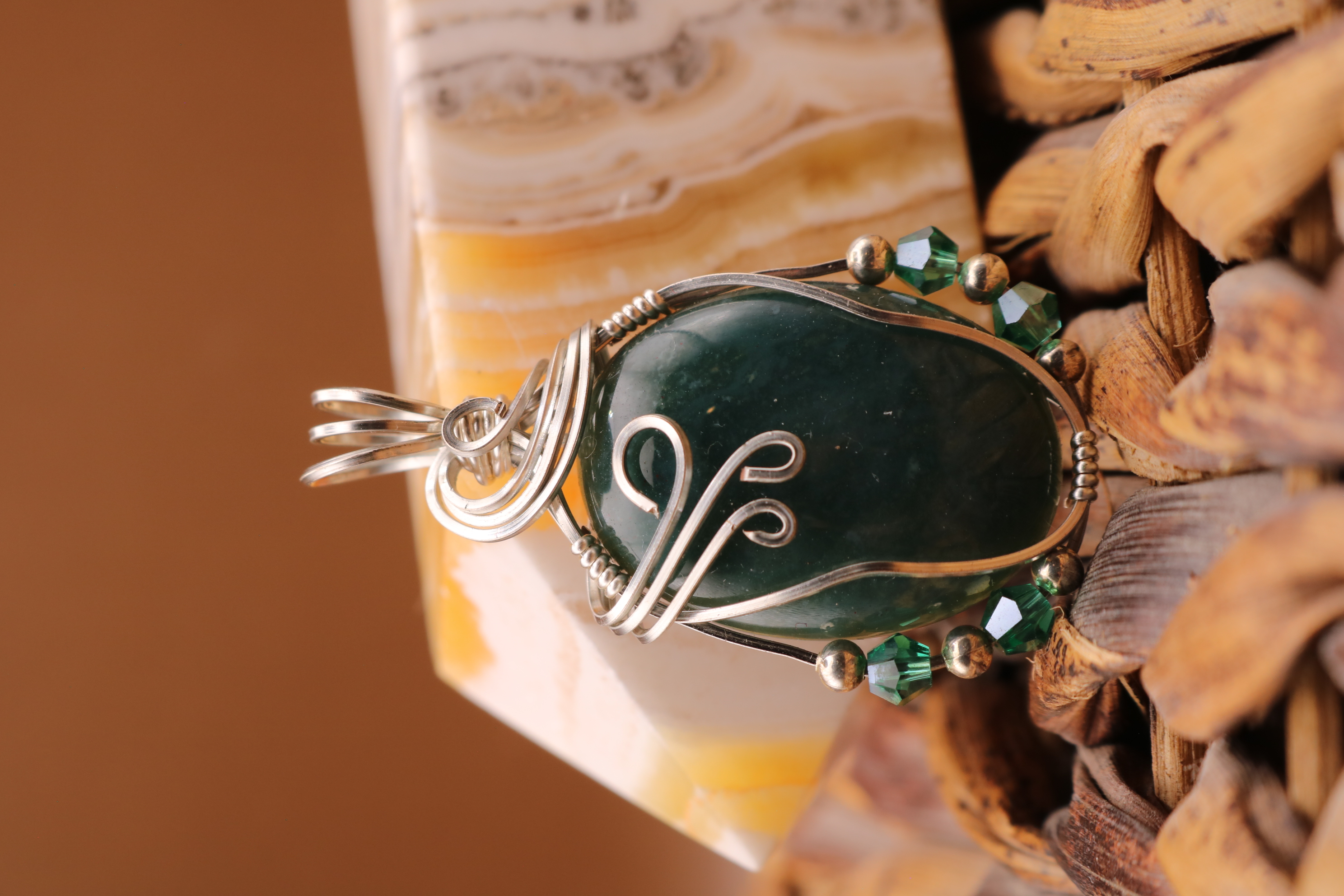 Silver Wire Wrapped Bloodstone Crystal Necklace Pendant