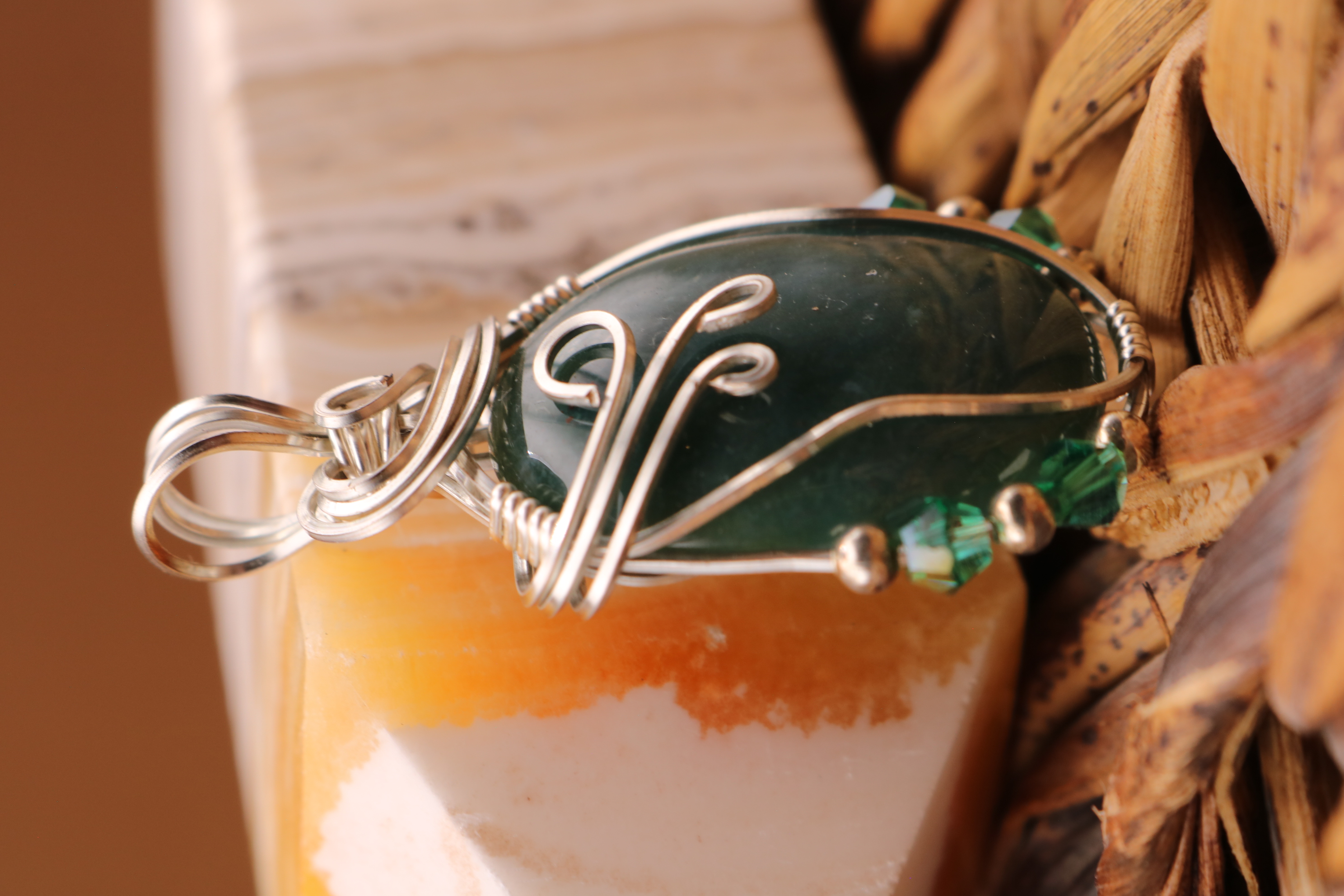 Silver Wire Wrapped Bloodstone Crystal Necklace Pendant