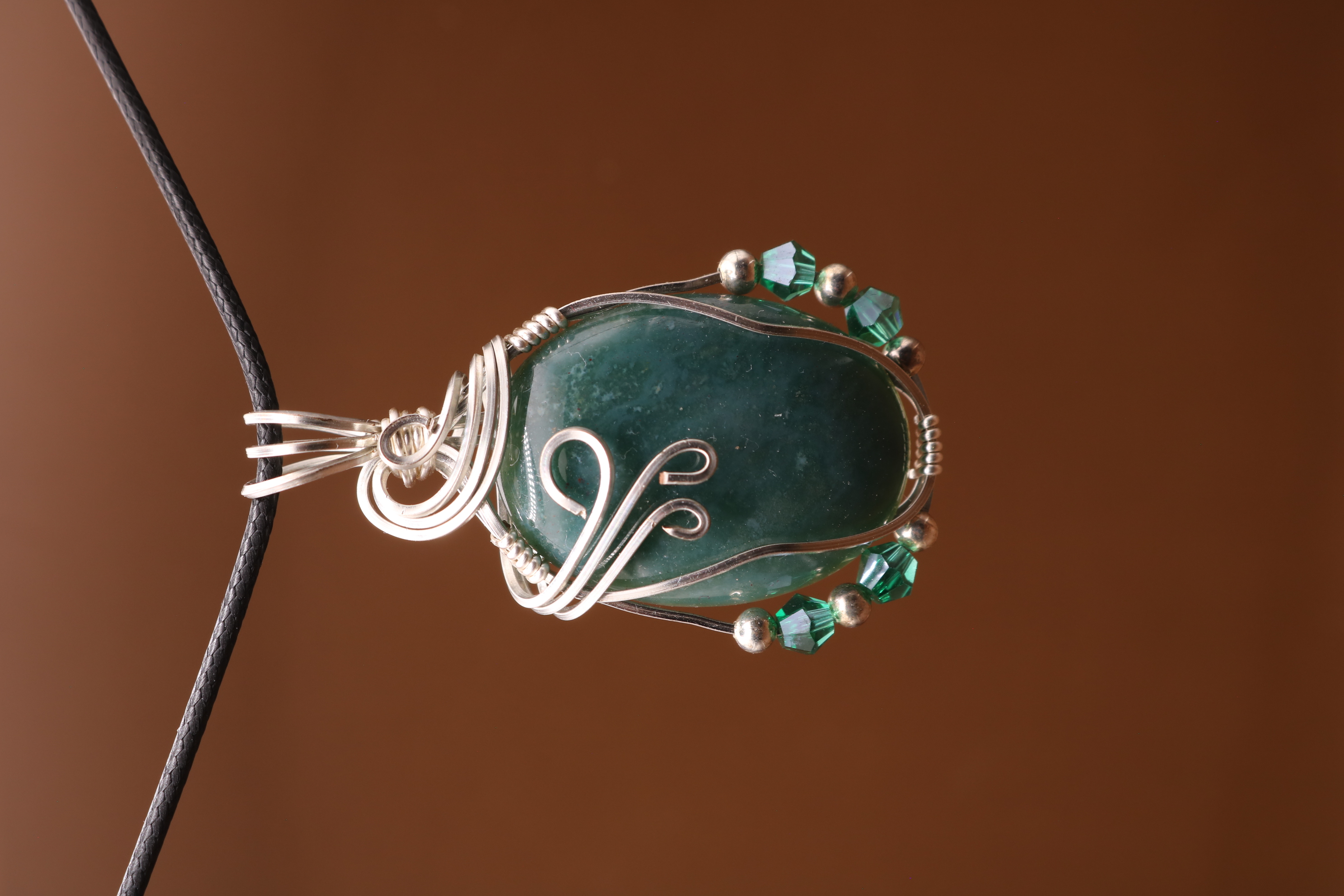 Silver Wire Wrapped Bloodstone Crystal Necklace Pendant