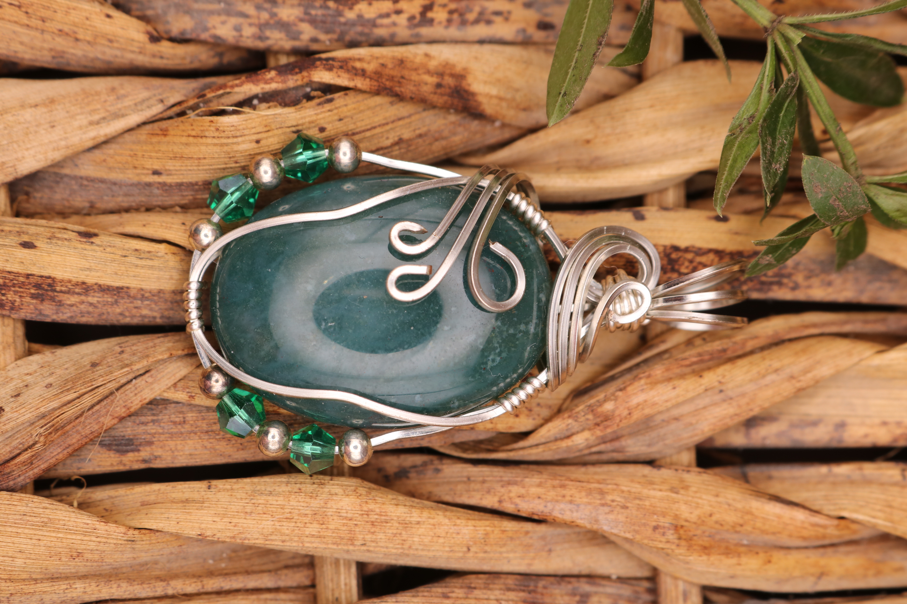 Silver Wire Wrapped Bloodstone Crystal Necklace Pendant