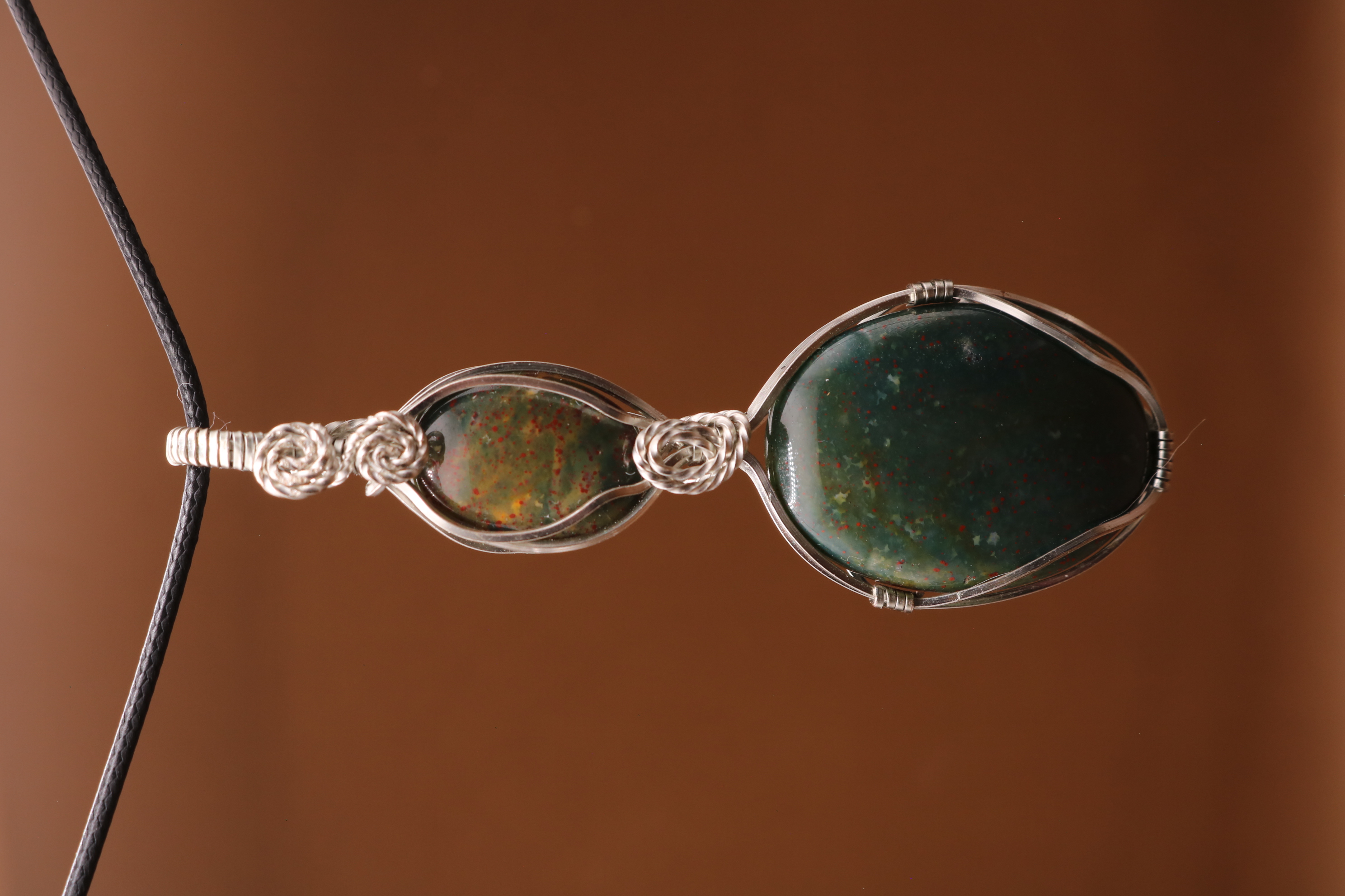 Silver Wire Wrapped Bloodstone Crystal Necklace Pendant