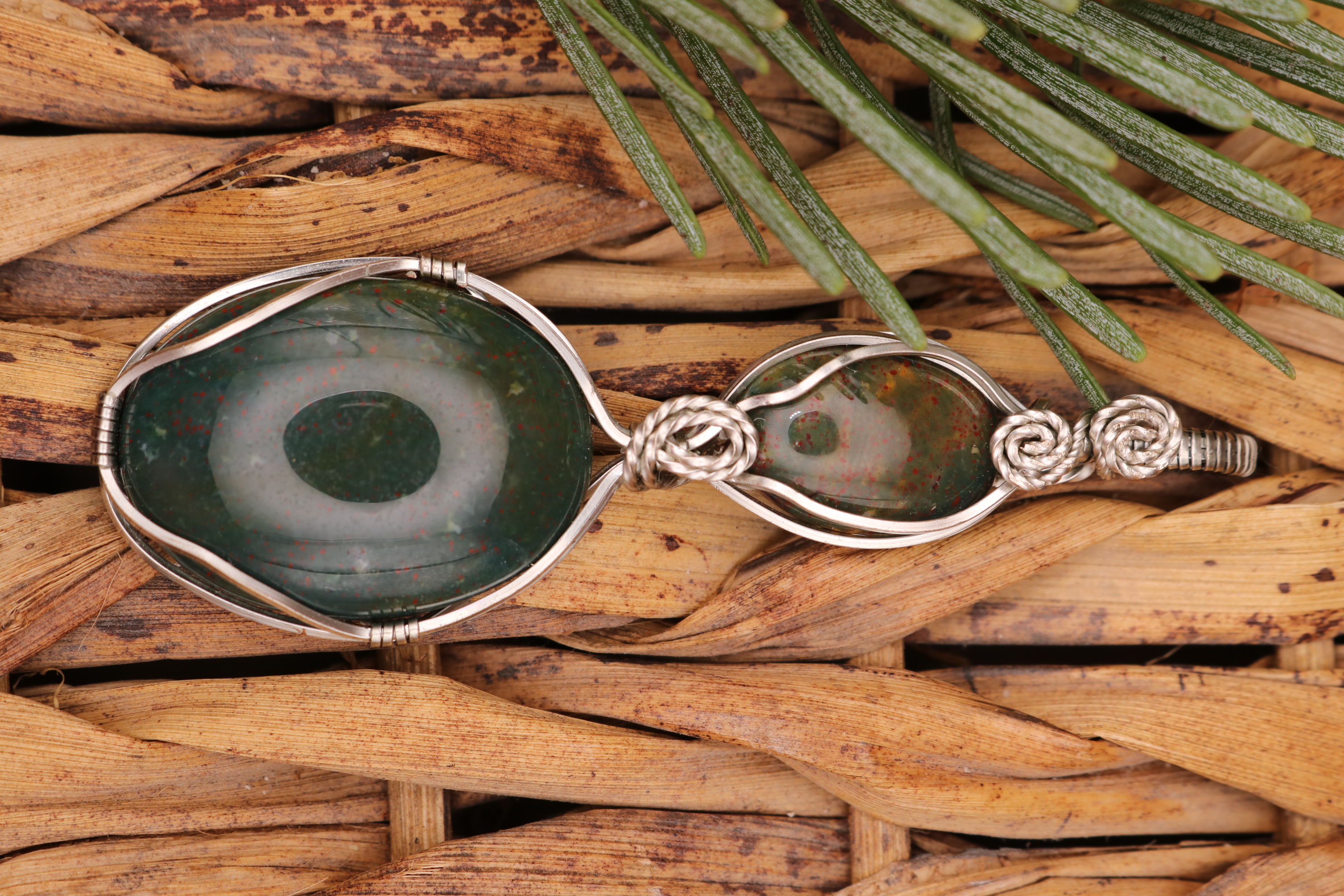 Silver Wire Wrapped Bloodstone Crystal Necklace Pendant