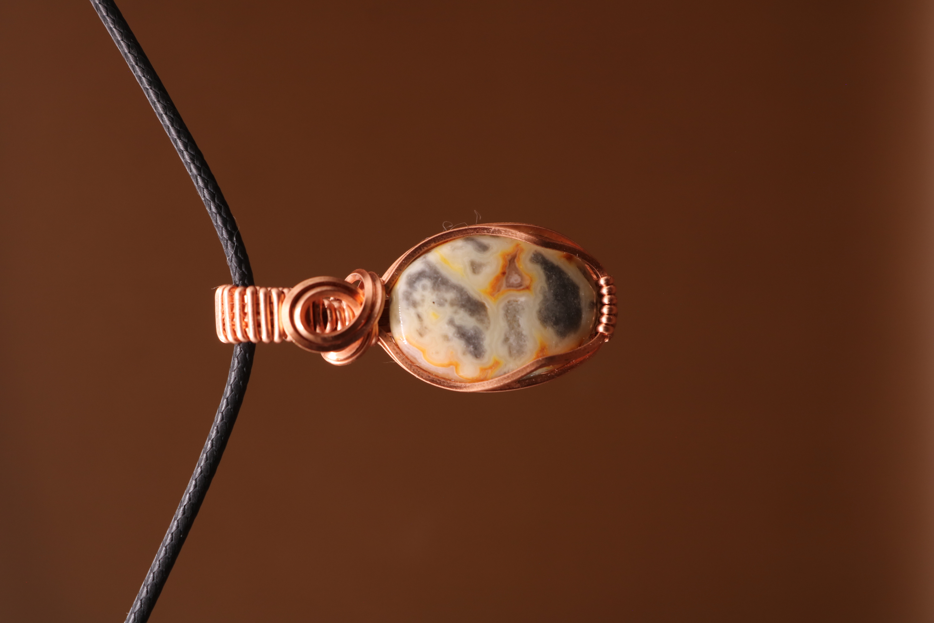 Copper Wire Wrapped Crazy Lace Agate Crystal Necklace Pendant