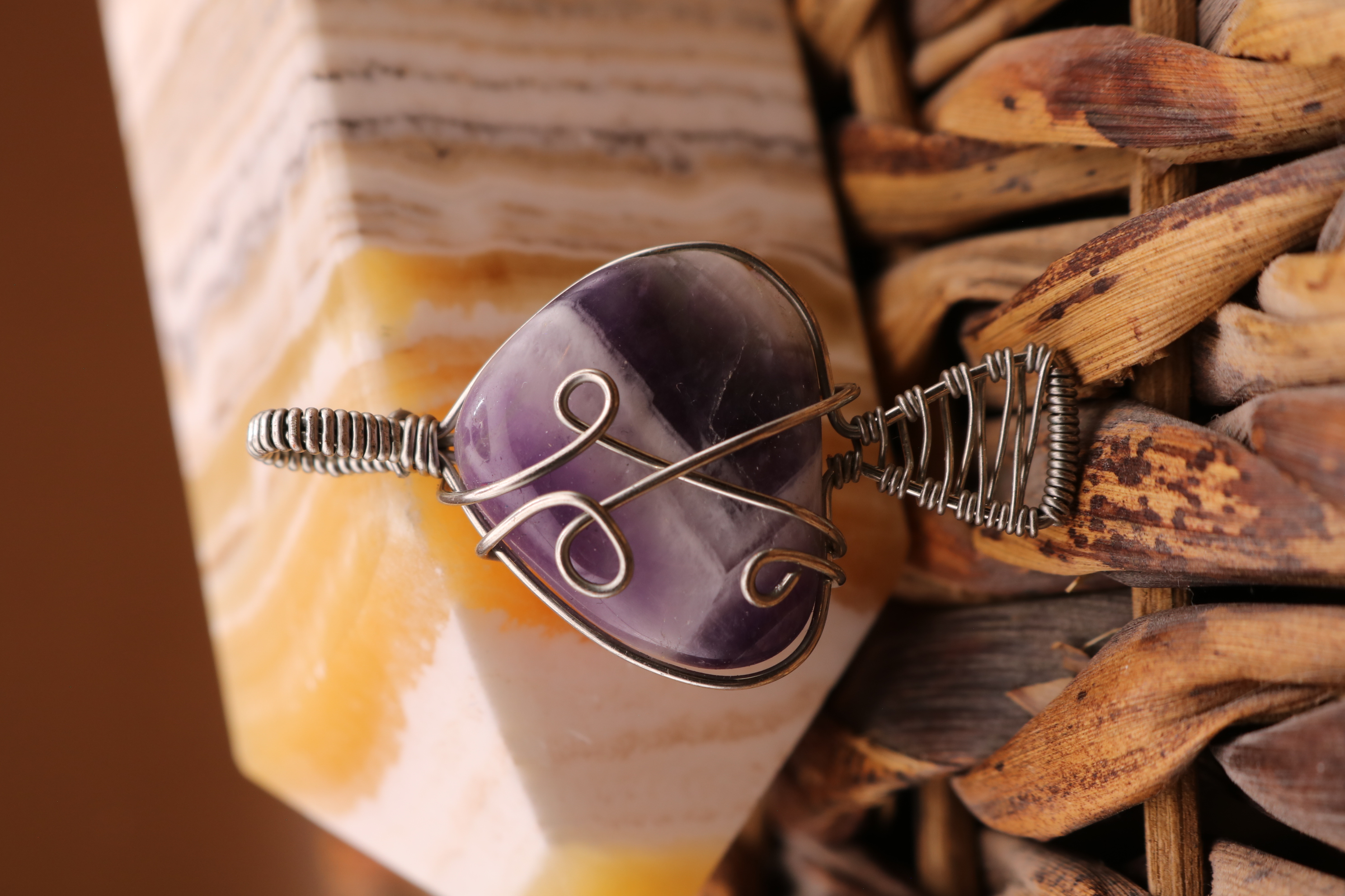 Silver Wire Wrapped Amethyst Crystal Mushroom Necklace Pendant