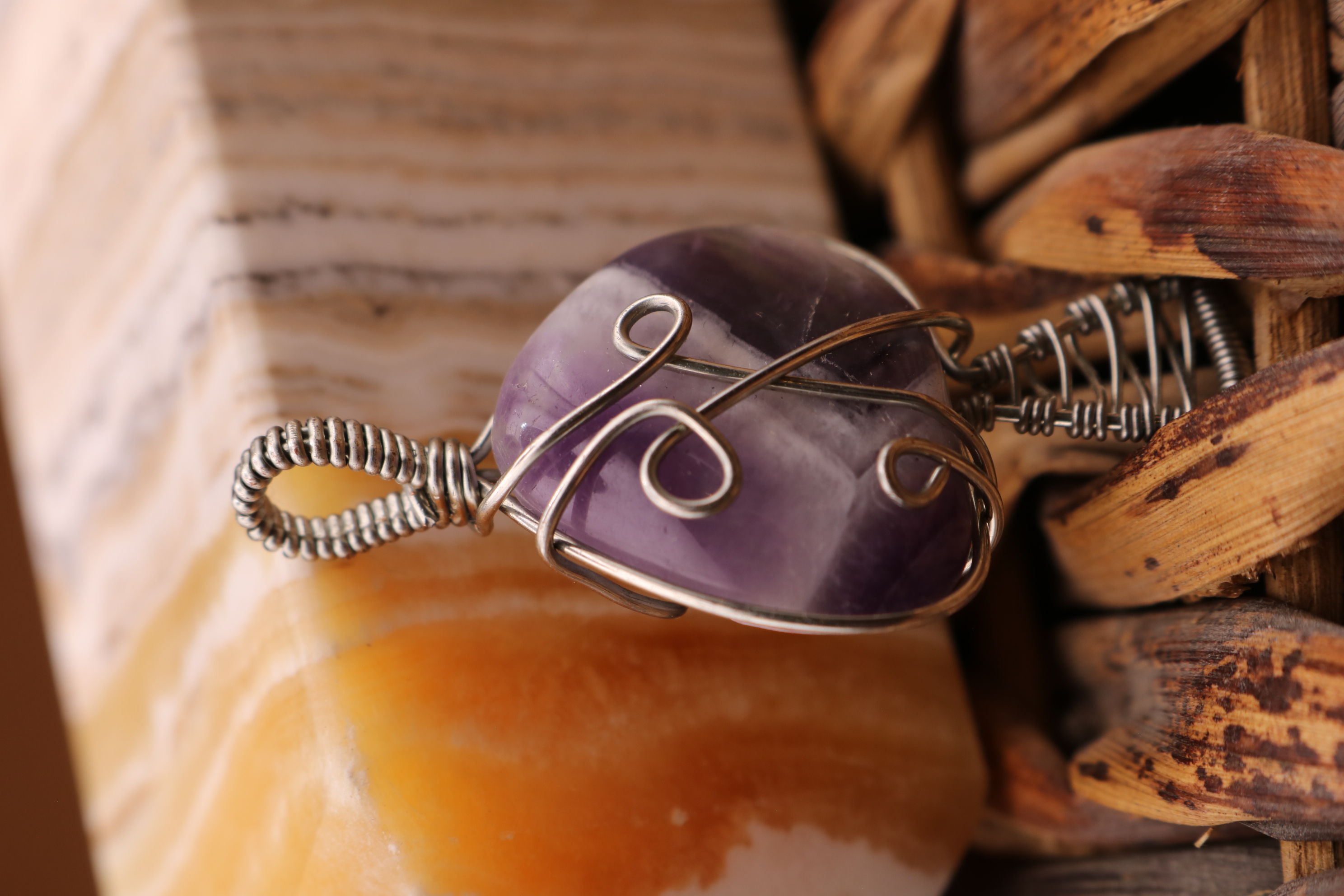 Silver Wire Wrapped Amethyst Crystal Mushroom Necklace Pendant