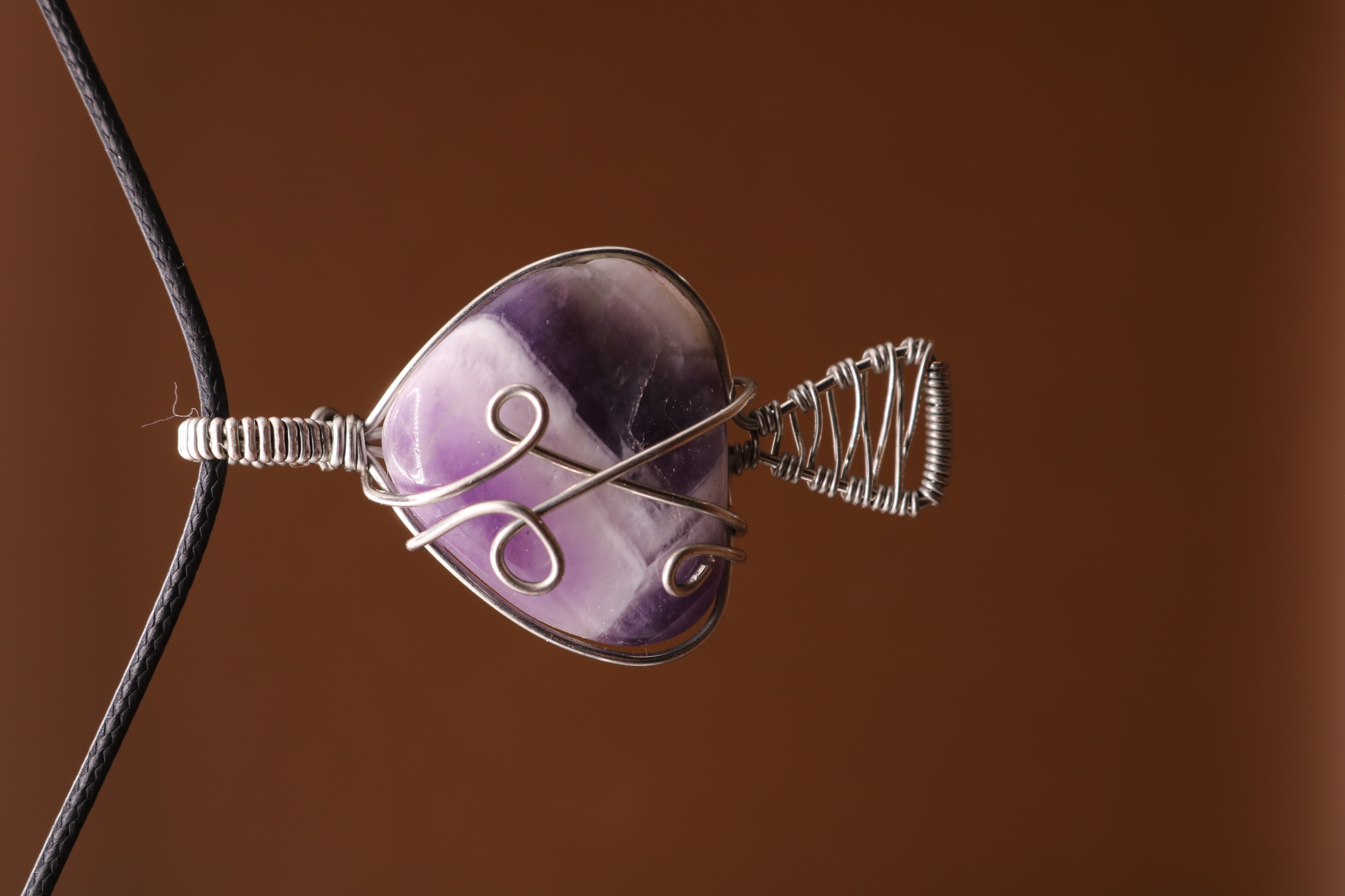 Silver Wire Wrapped Amethyst Crystal Mushroom Necklace Pendant