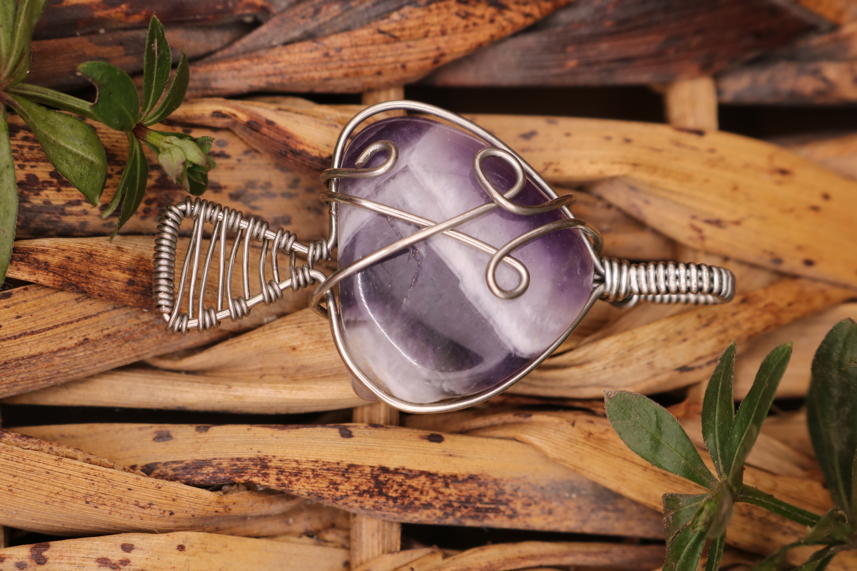 Silver Wire Wrapped Amethyst Crystal Mushroom Necklace Pendant