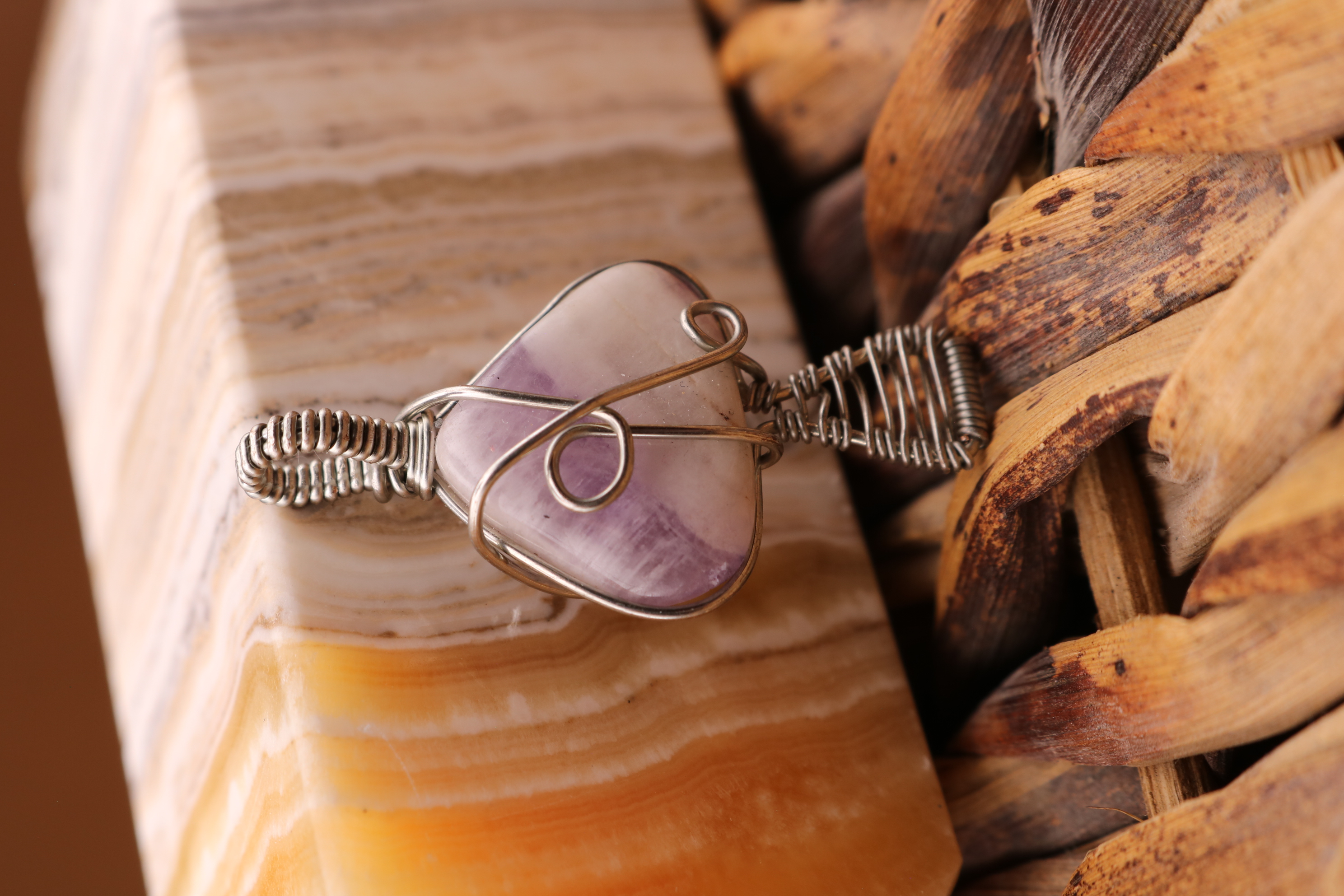 Silver Wire Wrapped Amethyst Crystal Mushroom Necklace Pendant