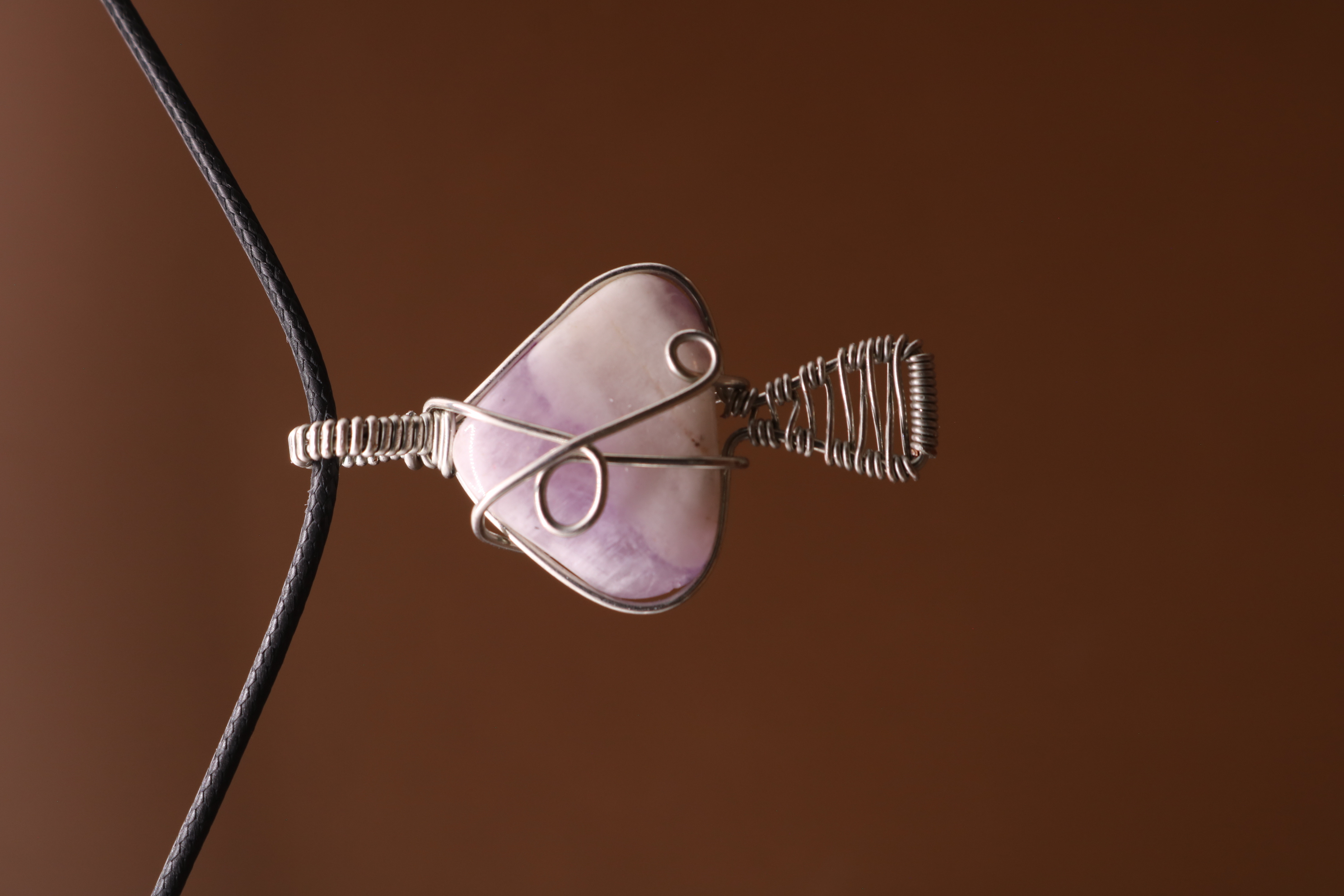 Silver Wire Wrapped Amethyst Crystal Mushroom Necklace Pendant