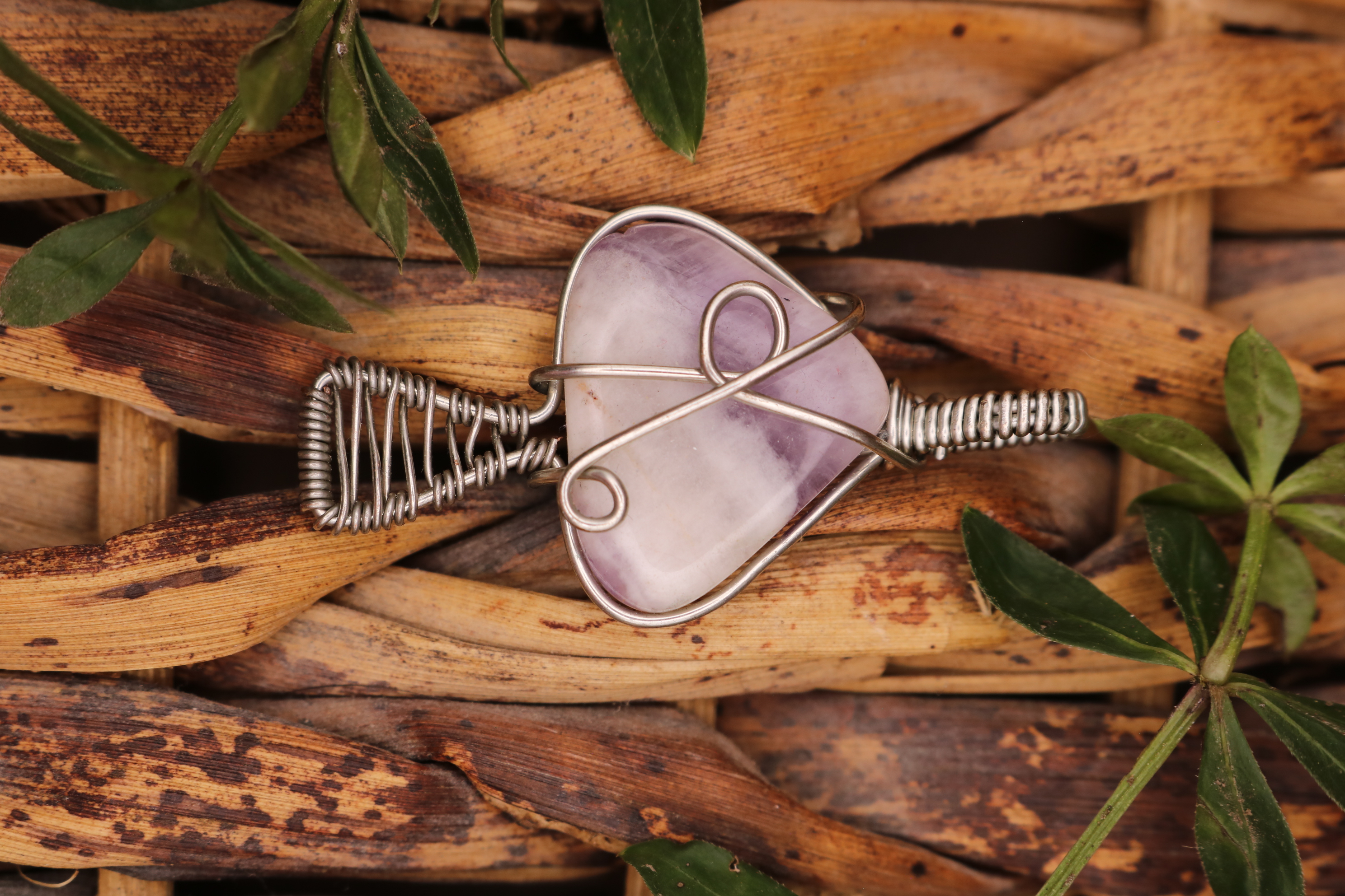 Silver Wire Wrapped Amethyst Crystal Mushroom Necklace Pendant
