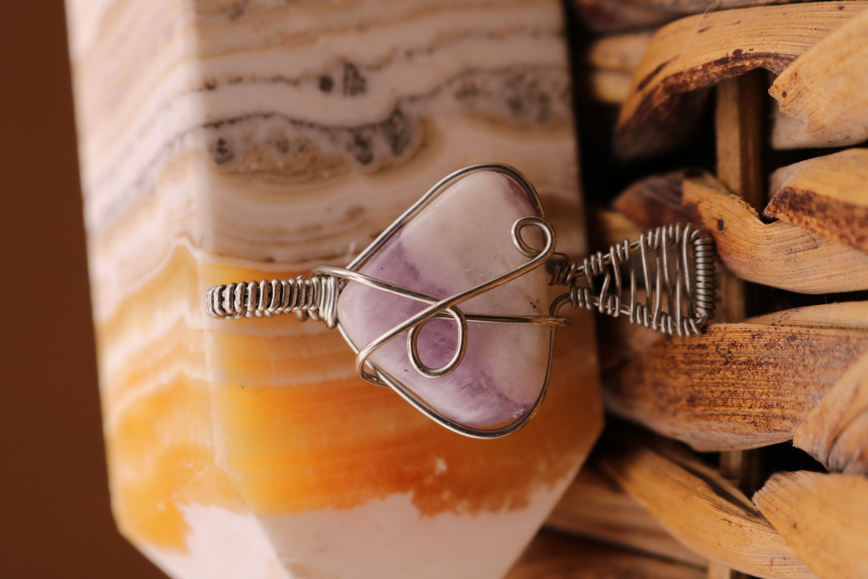 Silver Wire Wrapped Amethyst Crystal Mushroom Necklace Pendant