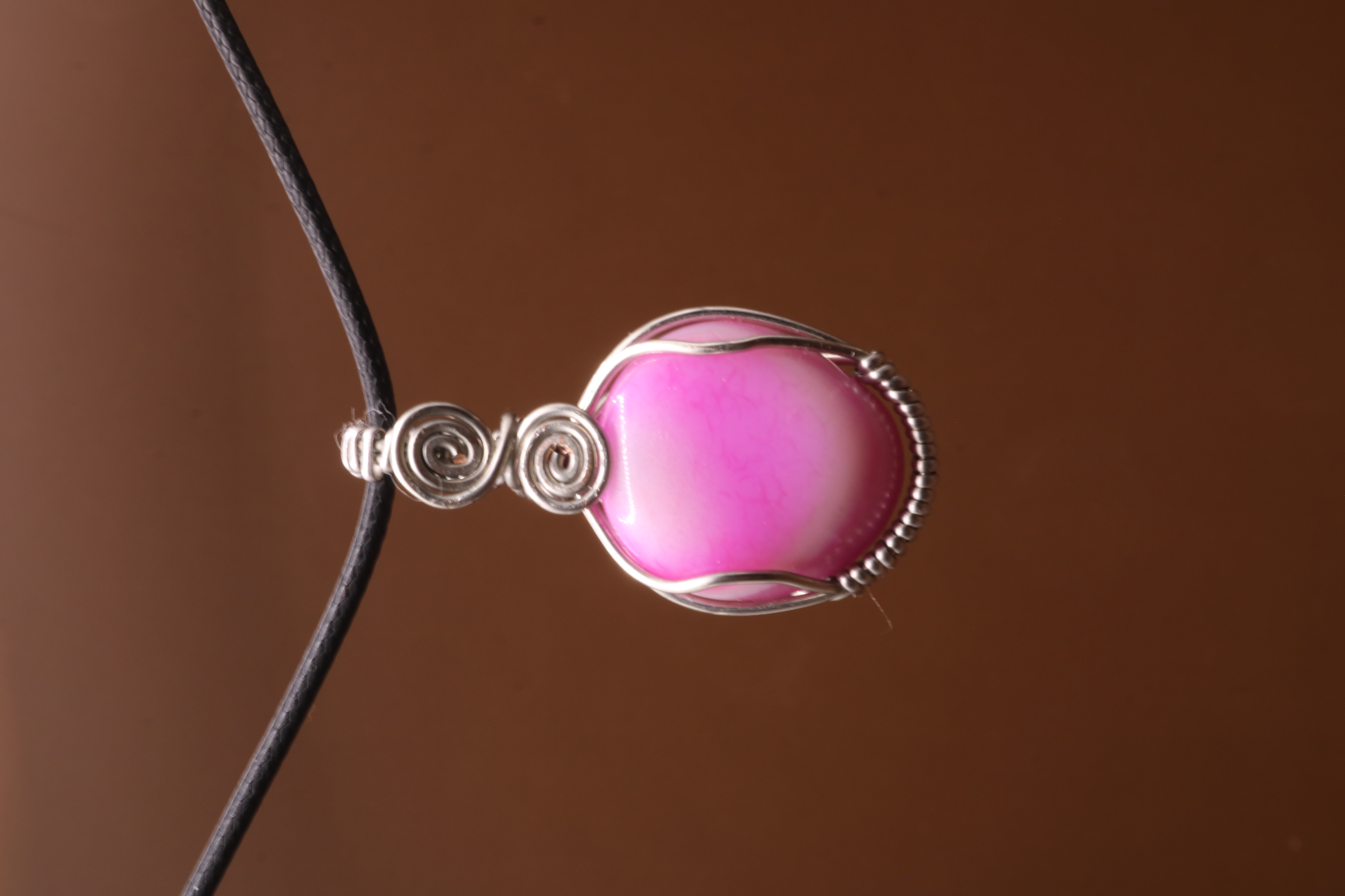 Silver Wire Wrapped Banded Agate Crystal Necklace Pendant