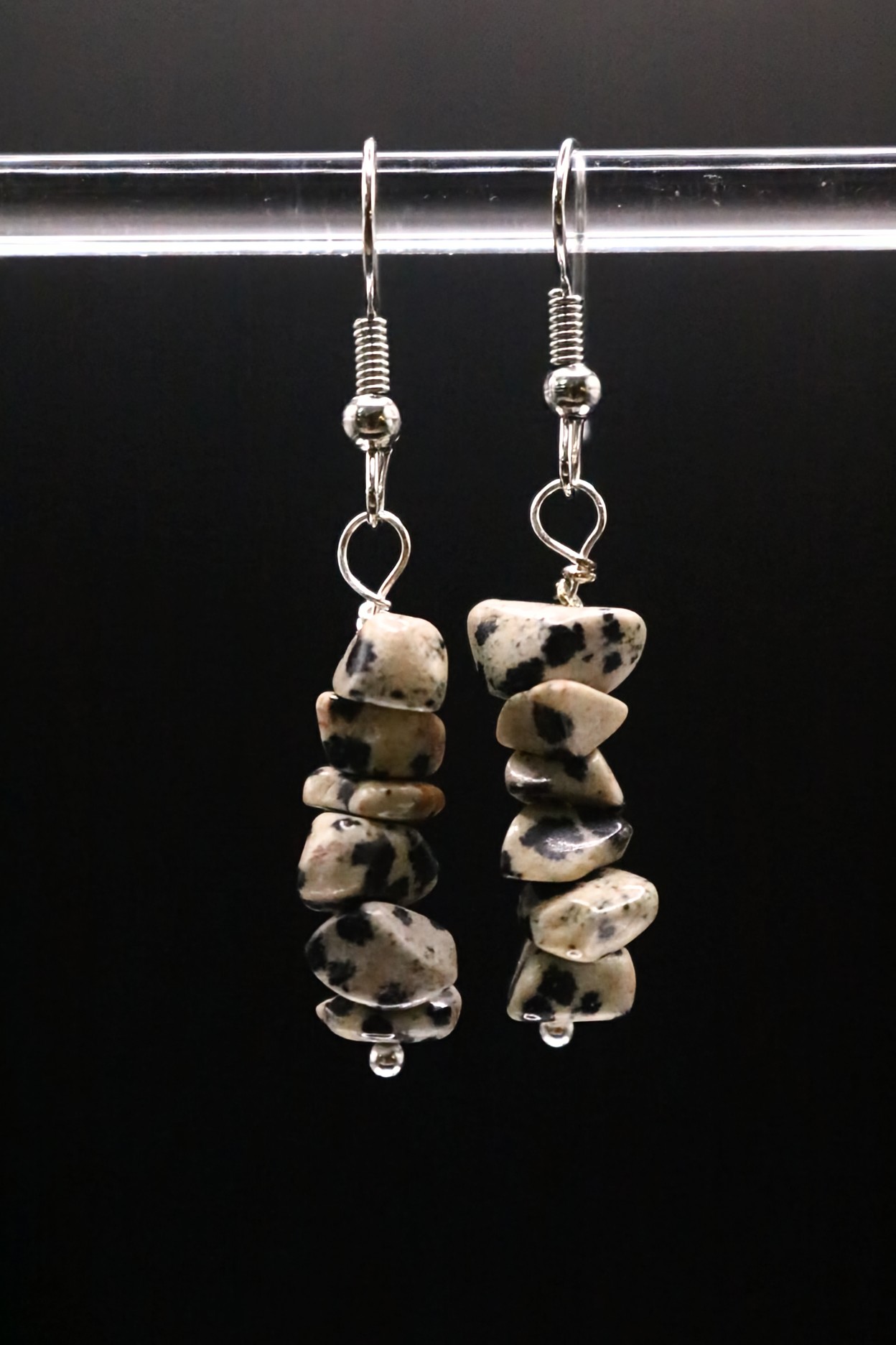 Gold or Silver Wire Wrapped Dalmatian Jasper Earrings