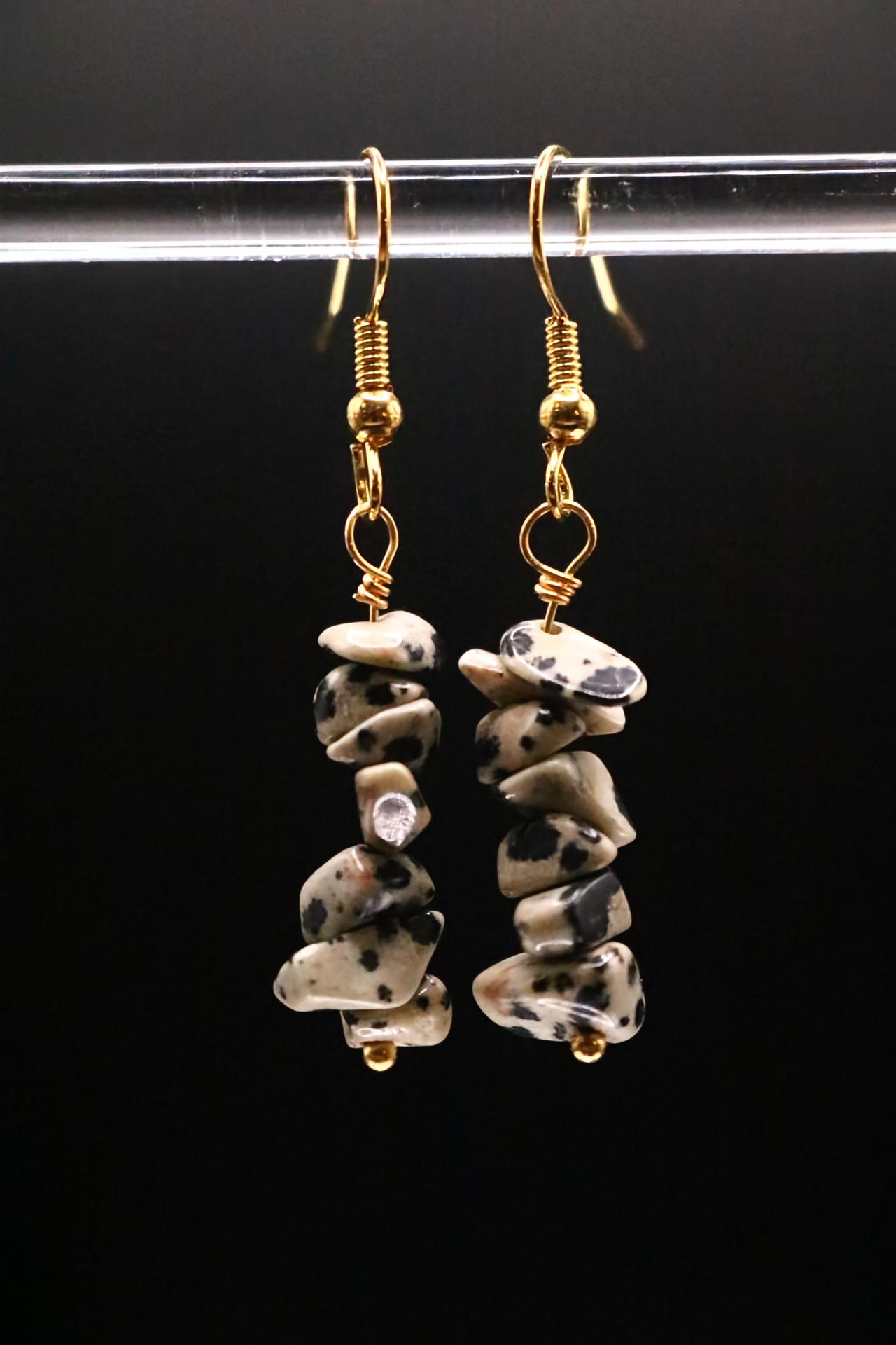 Gold or Silver Wire Wrapped Dalmatian Jasper Earrings