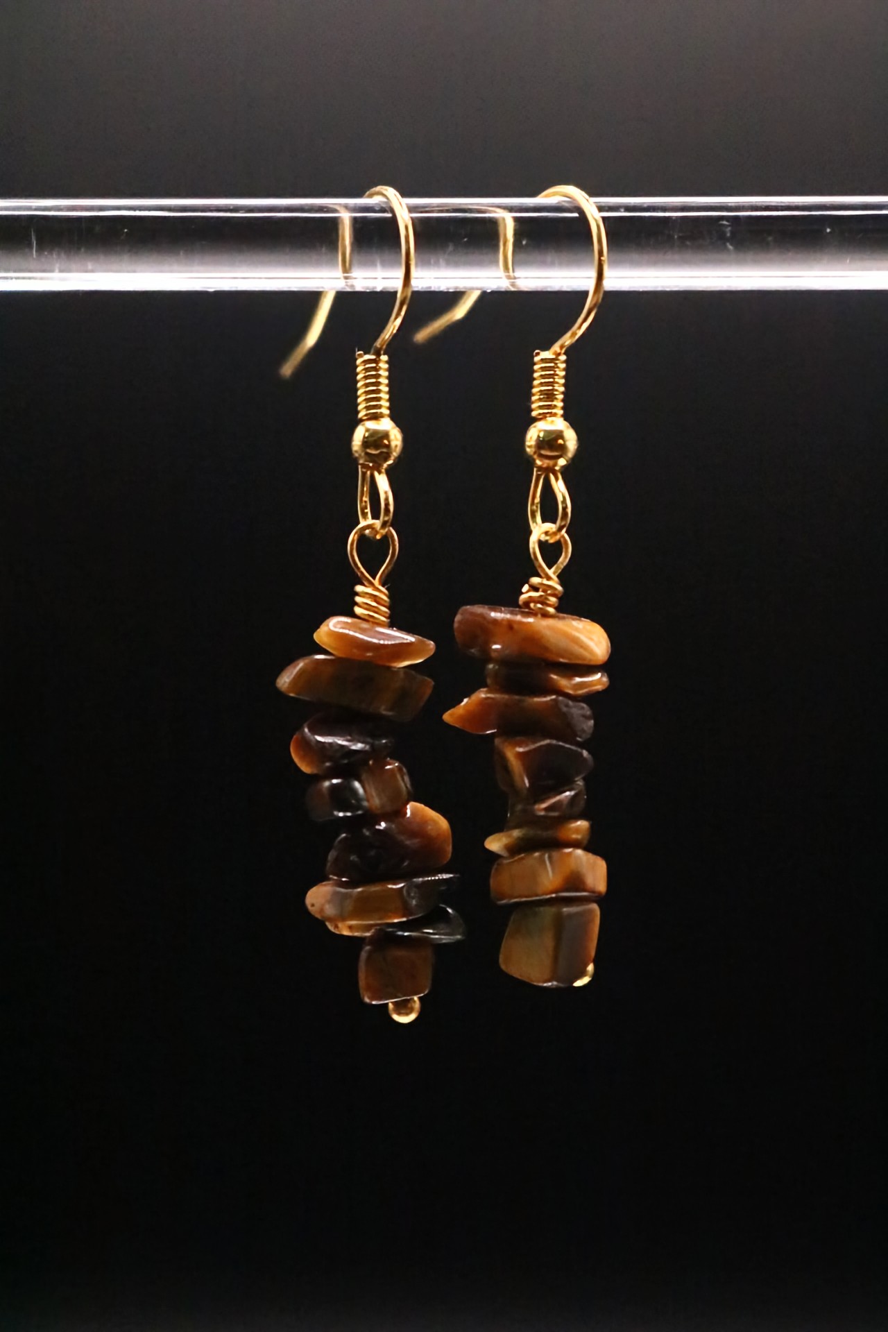 Gold or Silver Wire Wrapped Tiger's Eye Crystal Earrings
