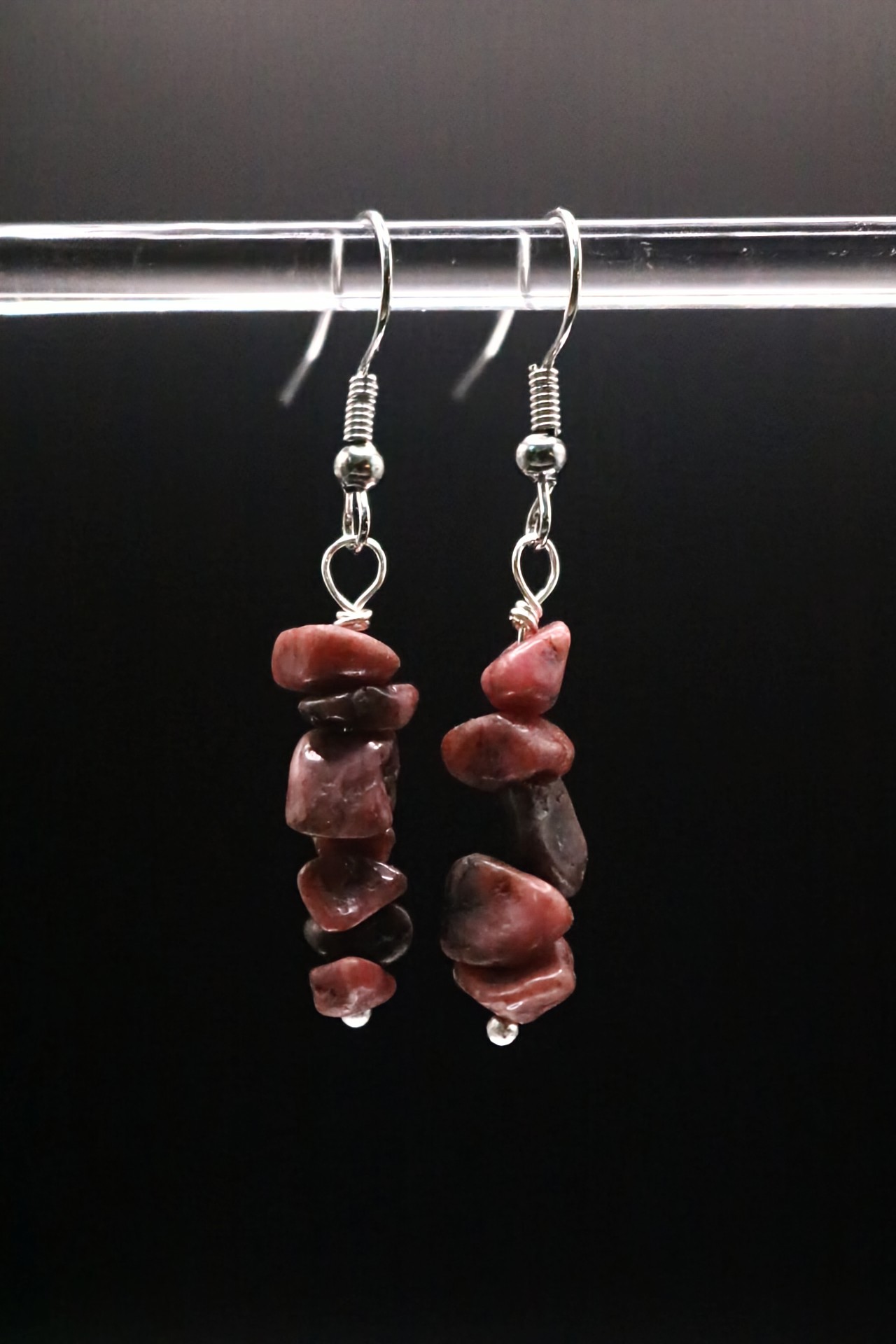 Gold or Silver Wire Wrapped Rhodonite Crystal Earrings