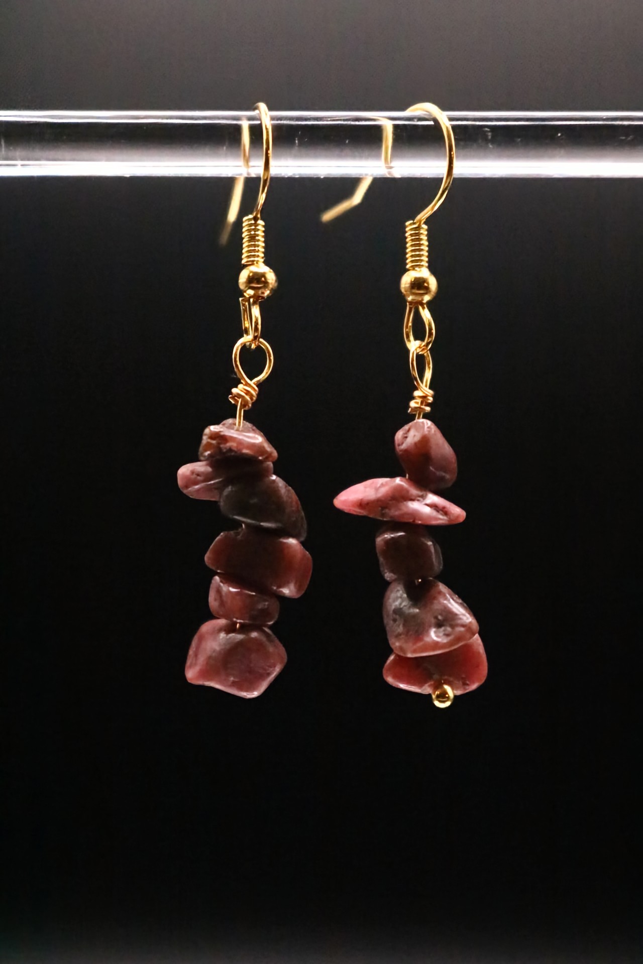 Gold or Silver Wire Wrapped Rhodonite Crystal Earrings