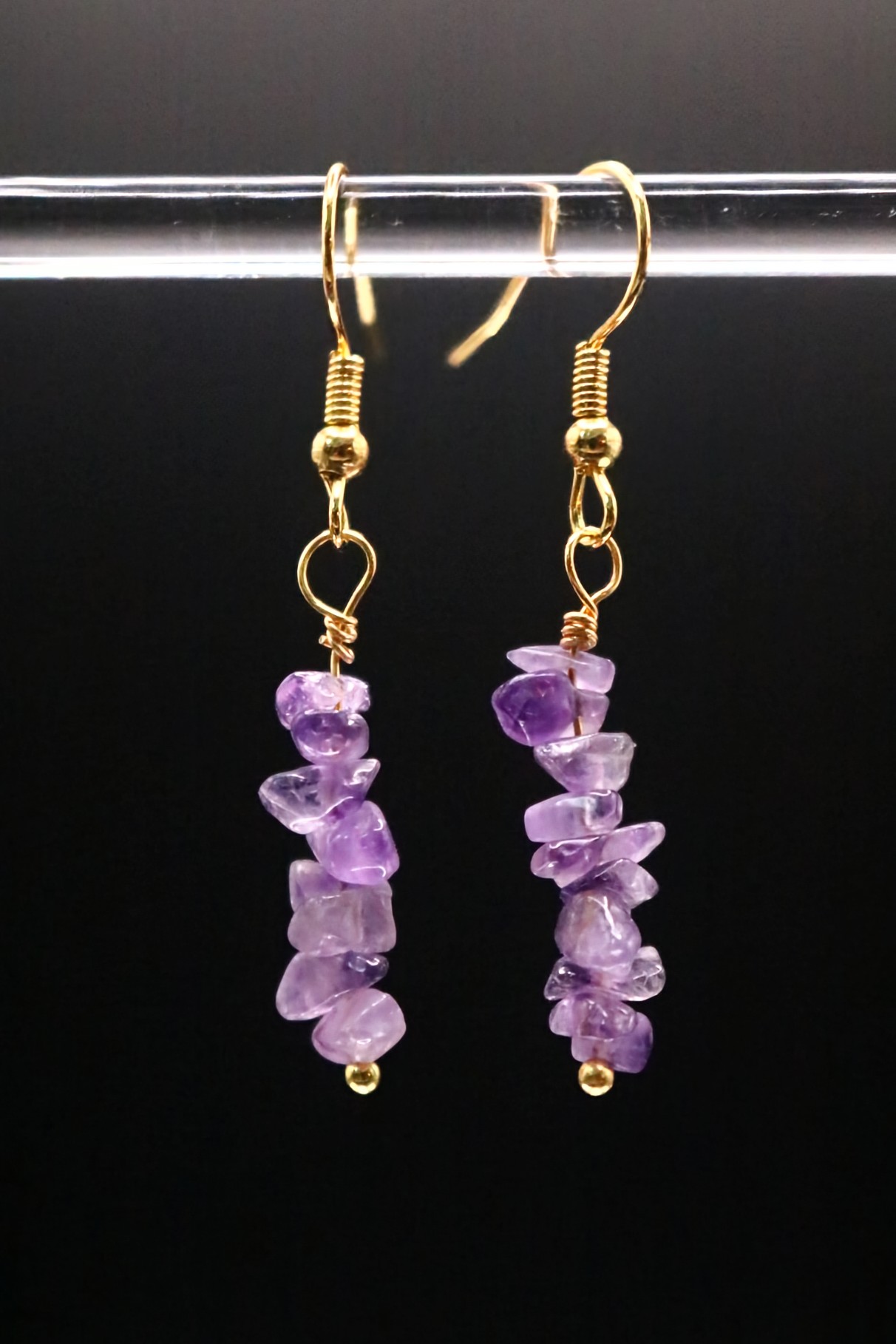 Gold or Silver Wire Wrapped Amethyst Crystal Earrings