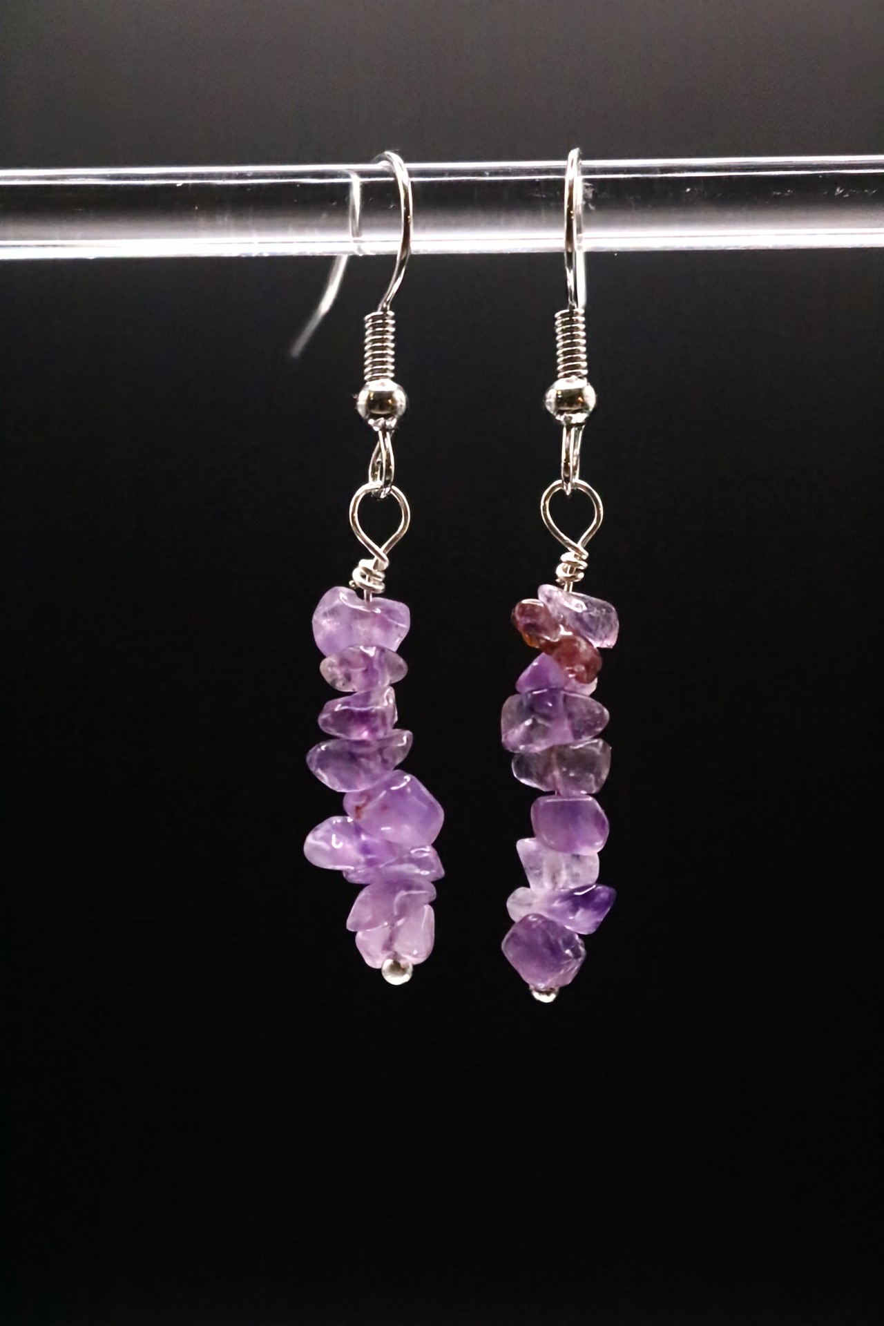 Gold or Silver Wire Wrapped Amethyst Crystal Earrings