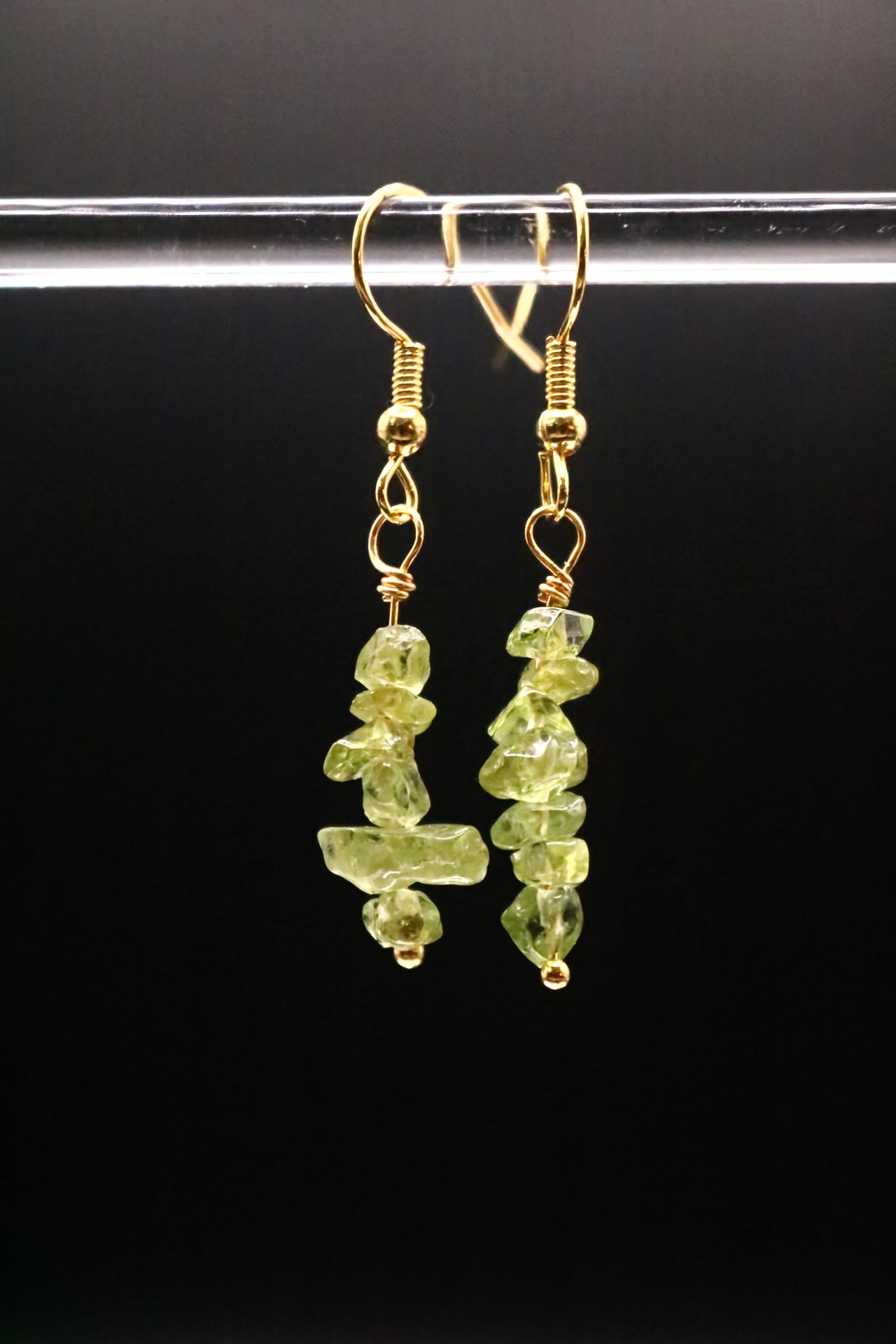 Gold or Silver Wire Wrapped Peridot Crystal Earrings