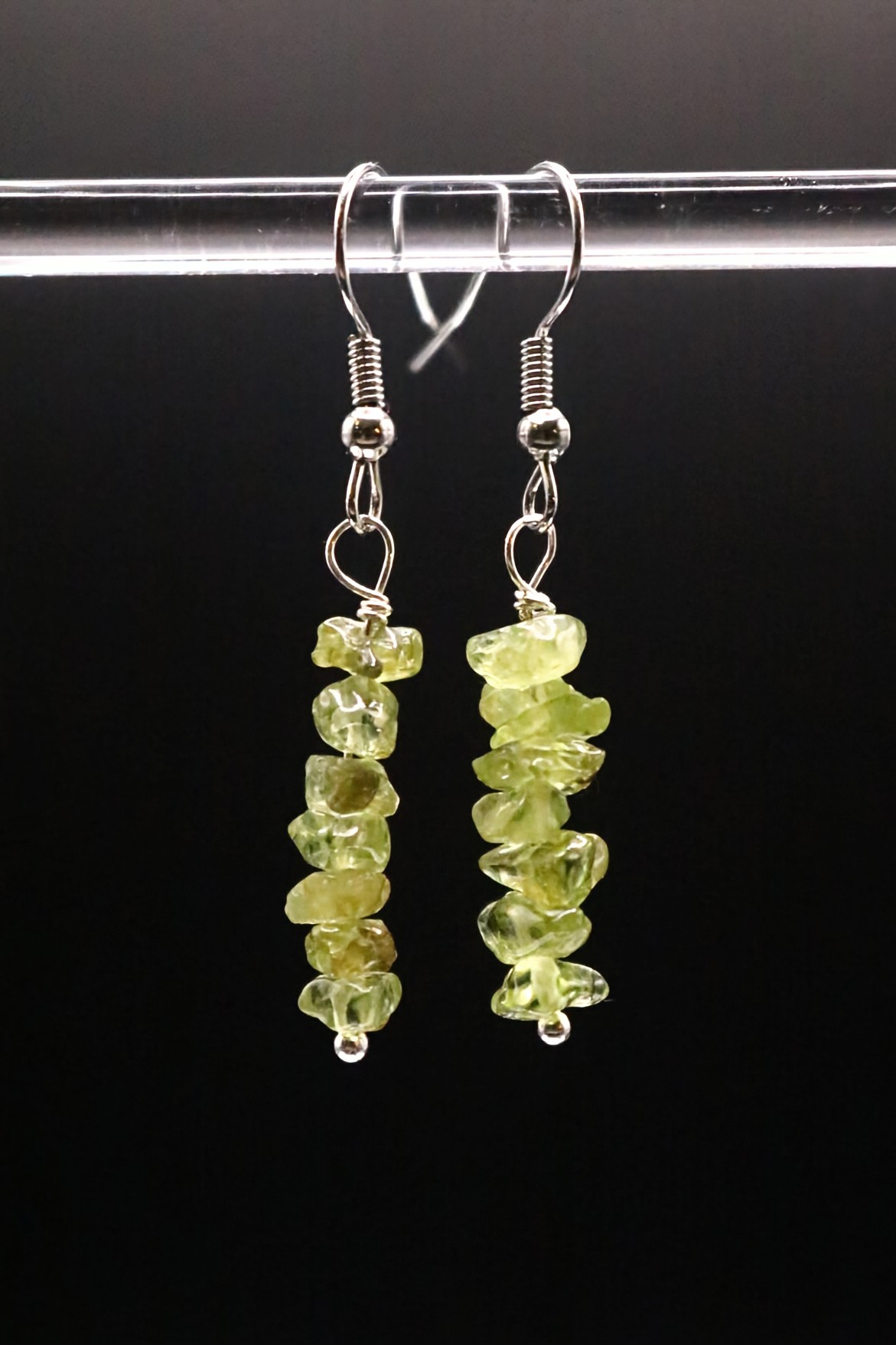 Gold or Silver Wire Wrapped Peridot Crystal Earrings