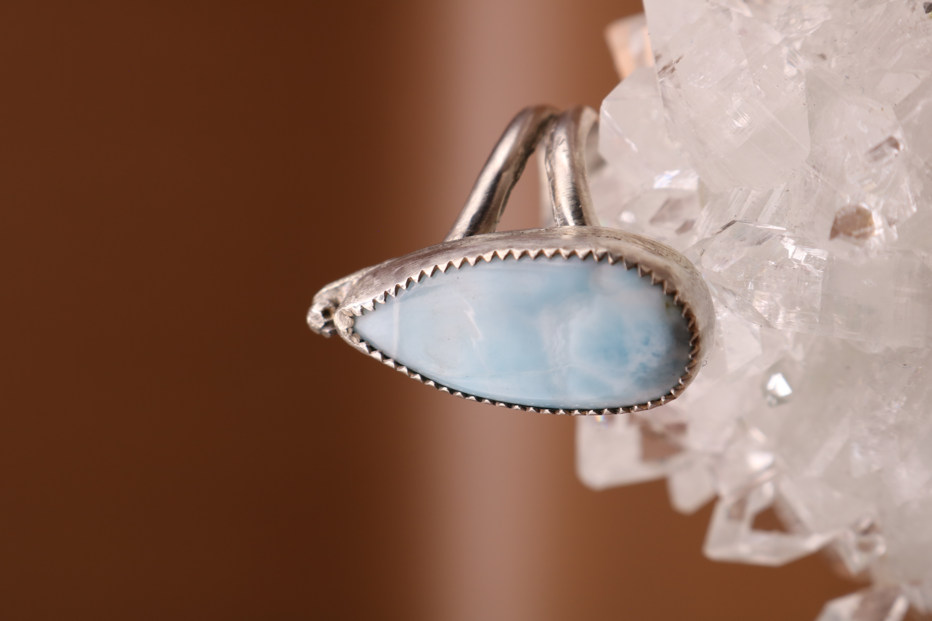Silversmithed Larimar Crystal Ring Size 7
