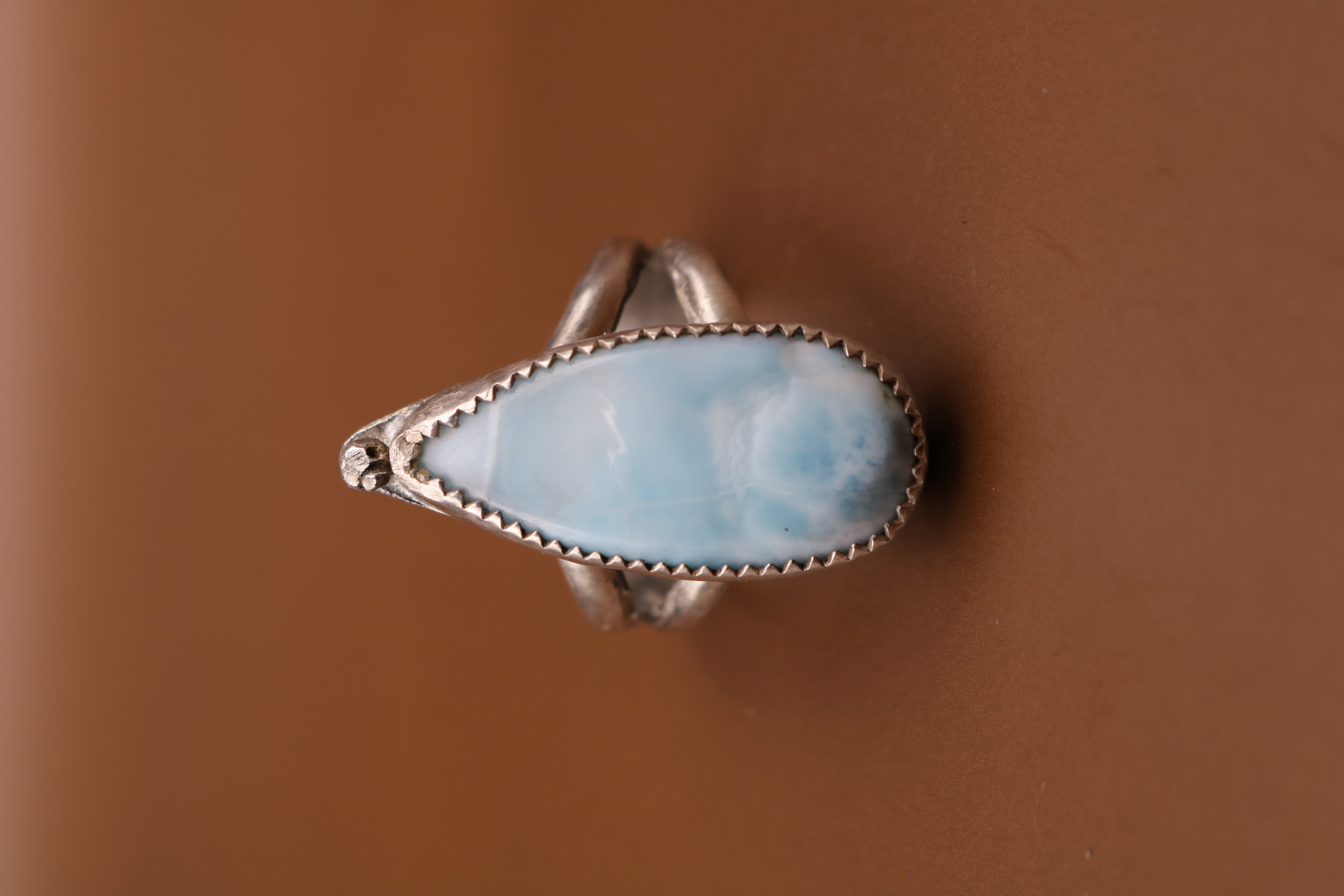 Silversmithed Larimar Crystal Ring Size 7