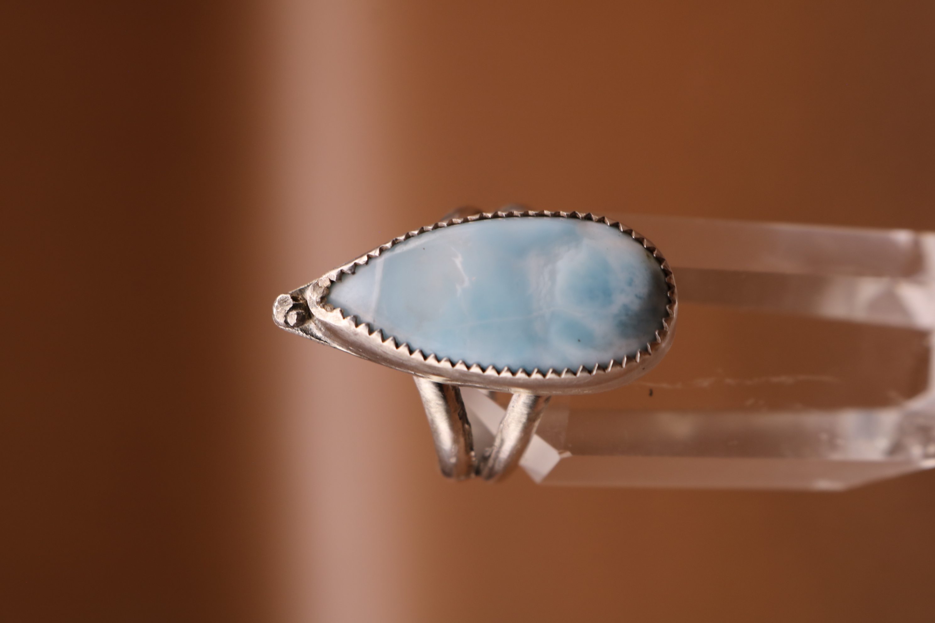 Silversmithed Larimar Crystal Ring Size 7