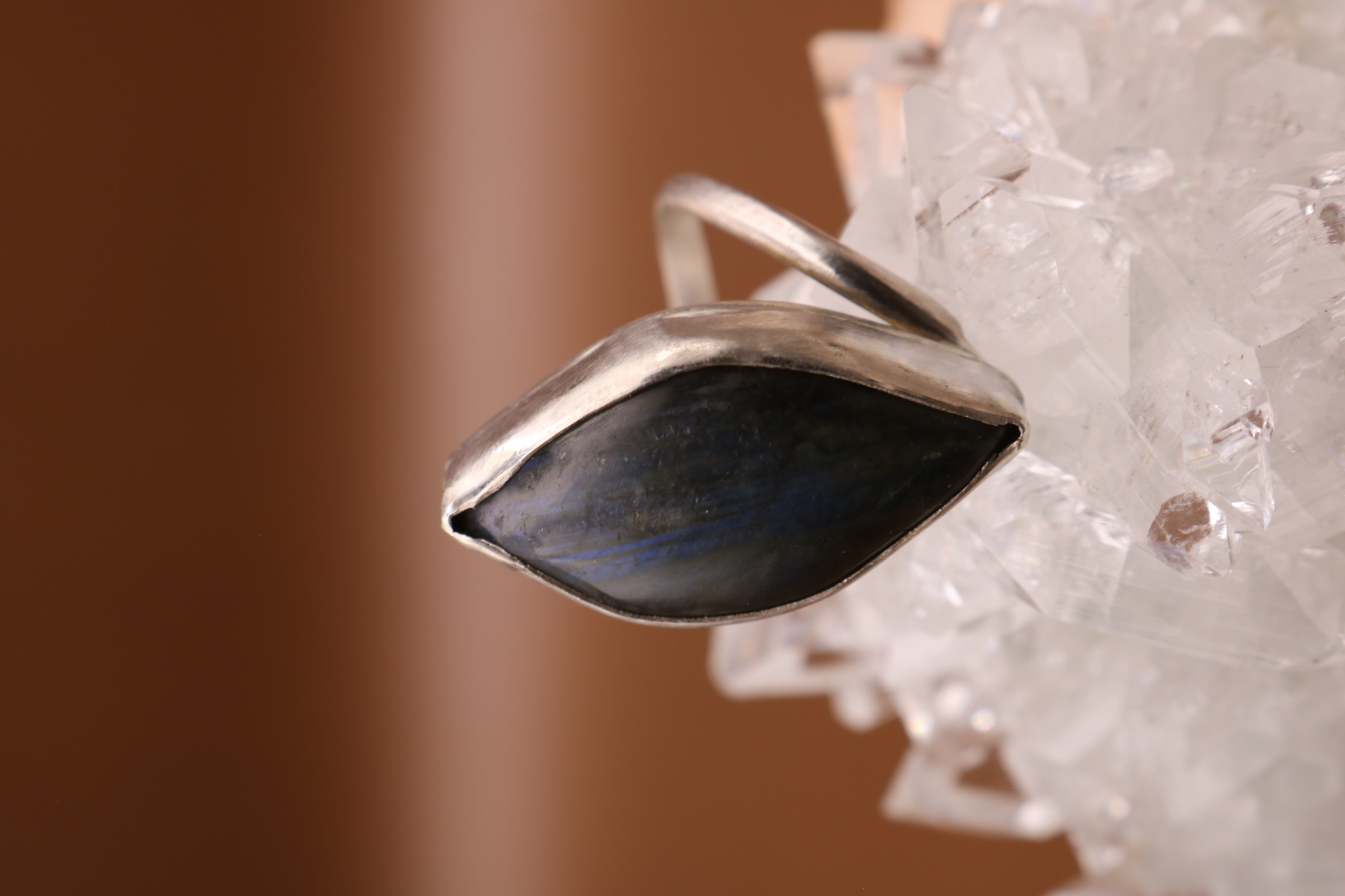 Silversmithed Labradorite Crystal Ring Size 5