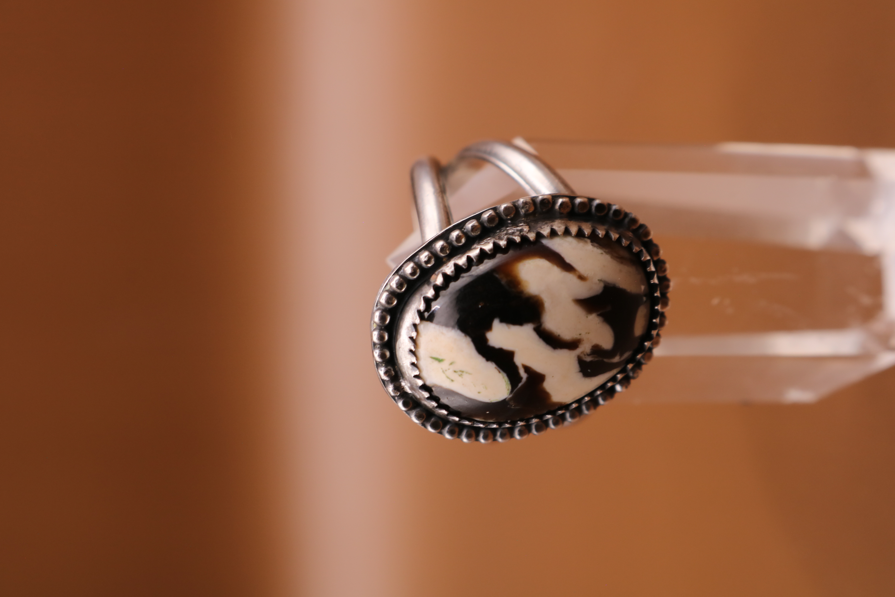 Silversmithed Peanut Jasper Crystal Ring Size 9